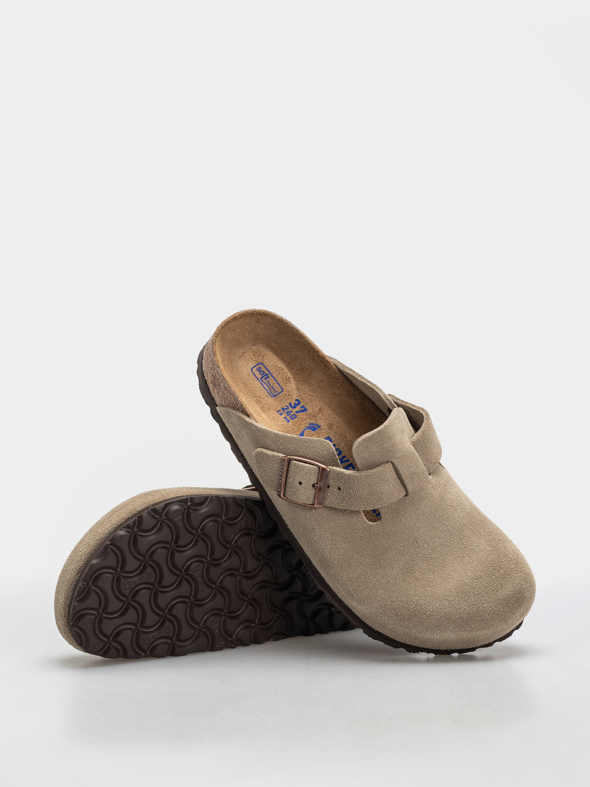 Birkenstock Boston Soft Footbed Suede Leather Narrow Flip-flop papucsok (taupe)