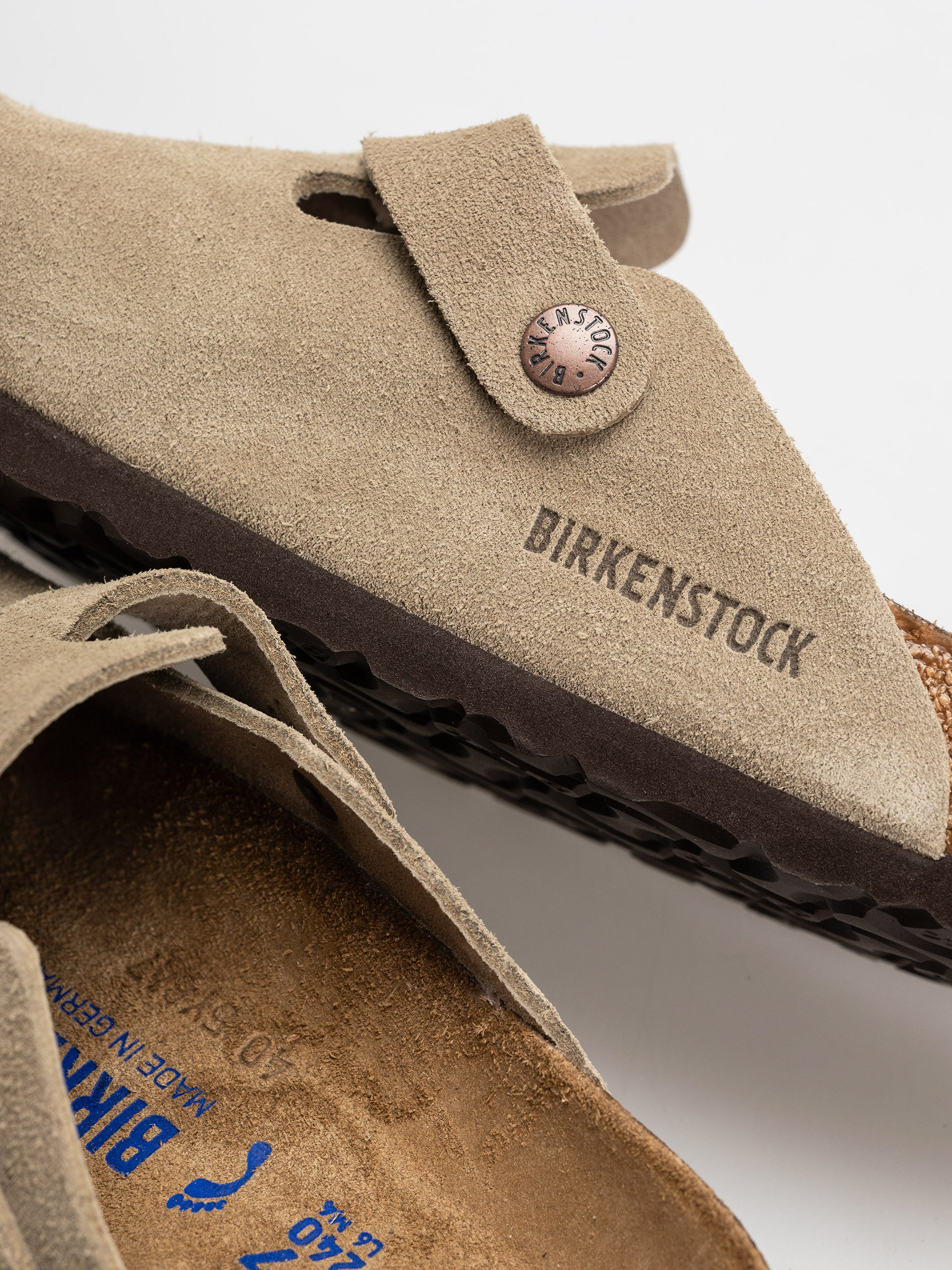 Birkenstock Boston Soft Footbed Suede Leather Narrow Flip-flop papucsok (taupe)
