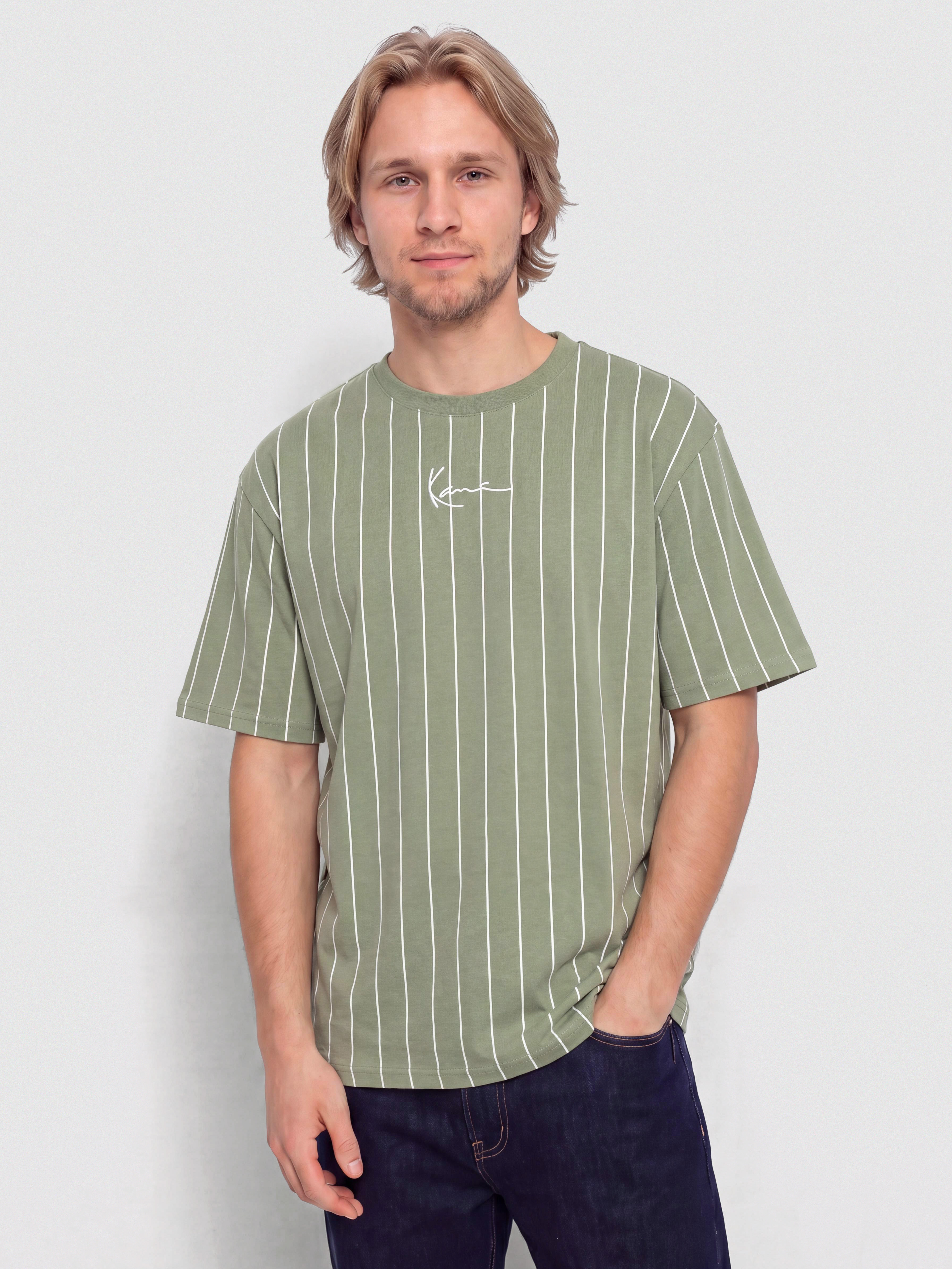 Karl Kani Small Signature Pinstripe Pu00f3lu00f3 (green)