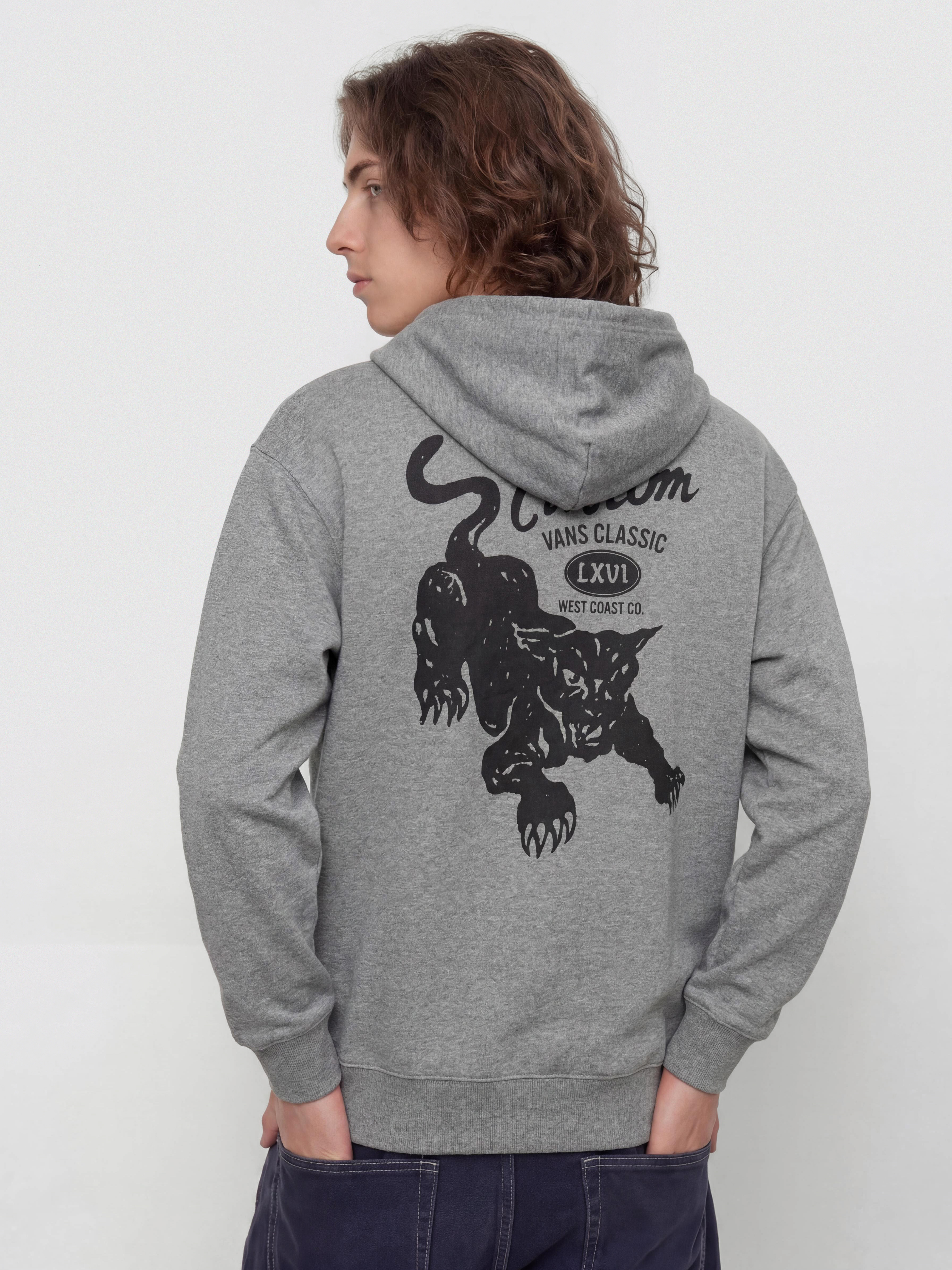 Kapucnis pulóver Vans Custom Cat HD (cement heather)