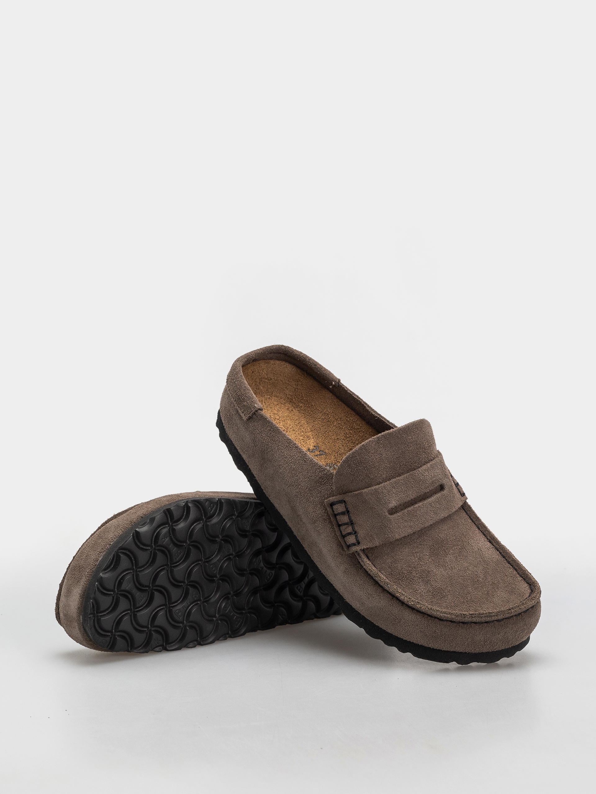 Birkenstock Naples Wrapped Suede Leather Narrow Flip-flop papucsok (concrete gray)