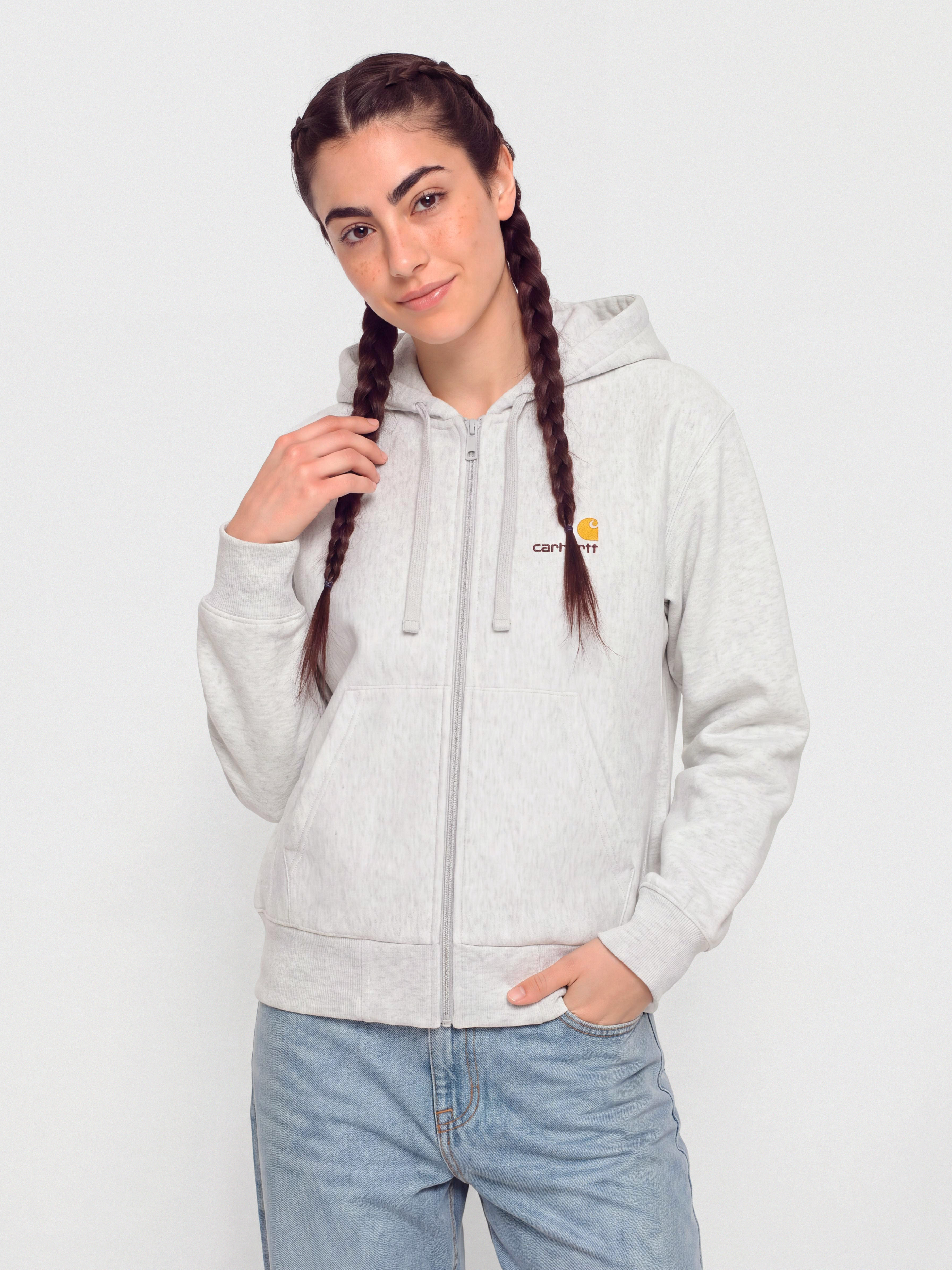 Kapucnis pulóver Carhartt WIP American Script ZHD Wmn (ash heather)