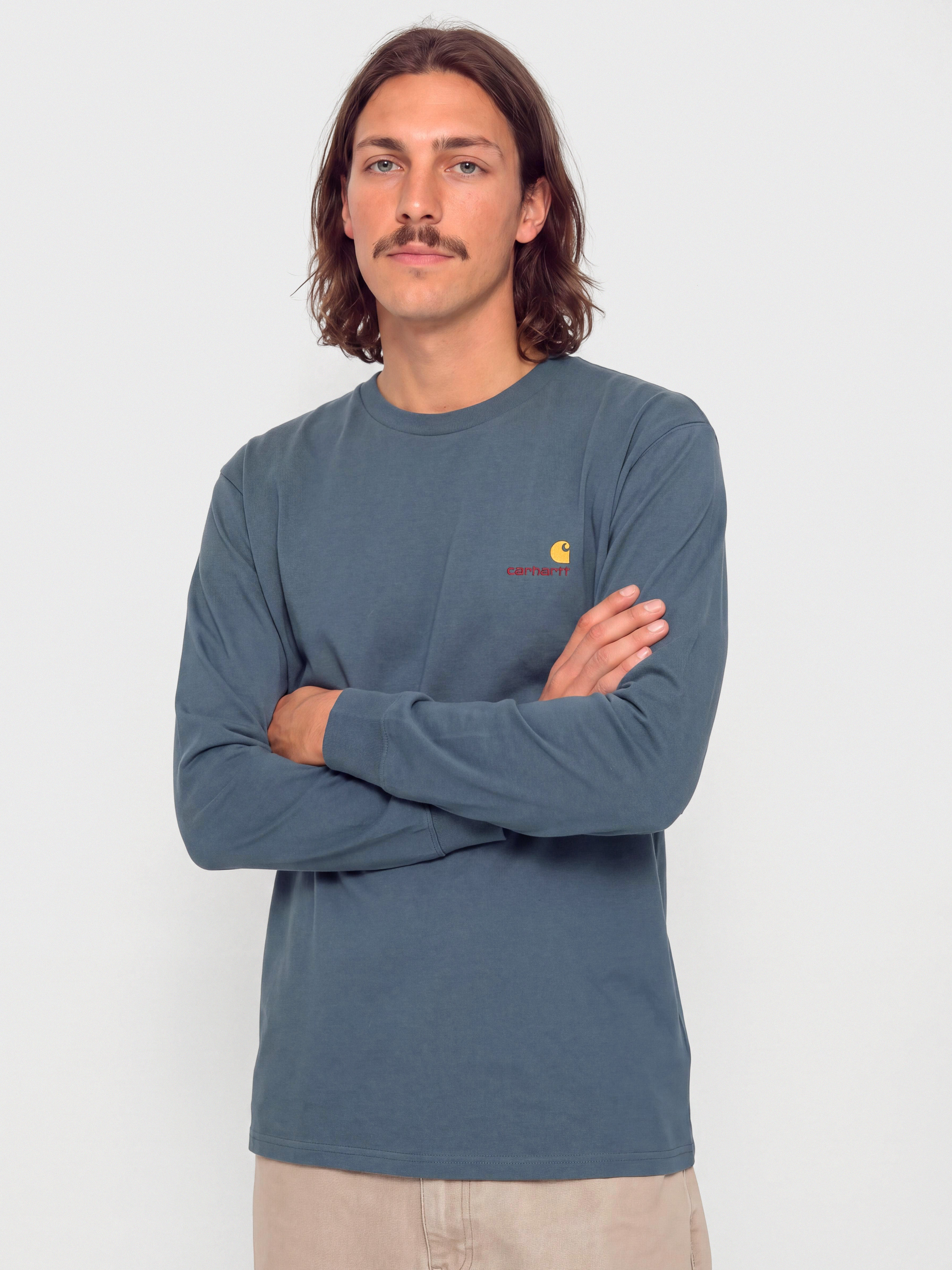 Hosszu00fa ujju00fa felsu0151 Carhartt WIP American Script (office blue)