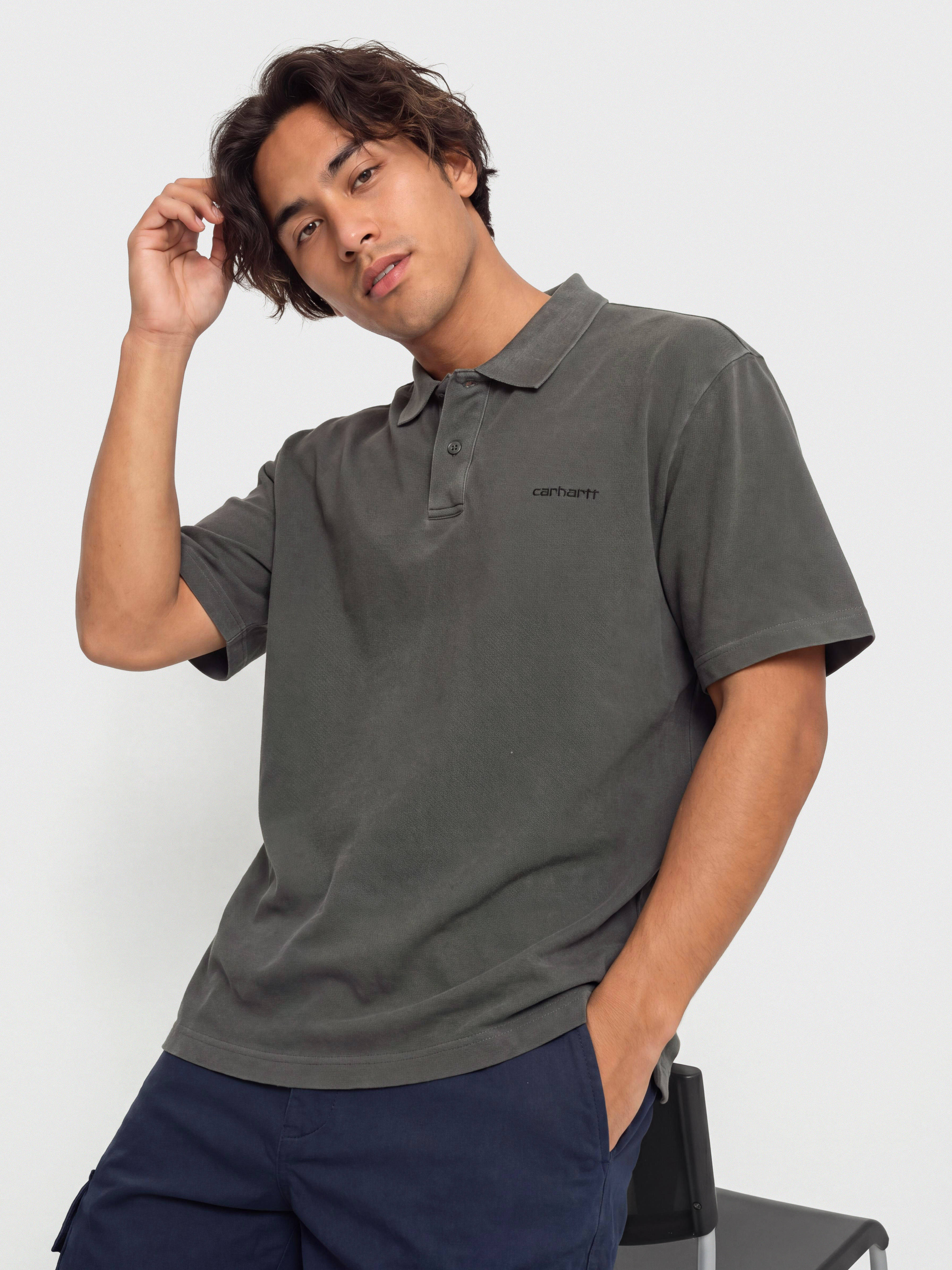 Póló Carhartt WIP Wayne Polo (black/garment dyed)