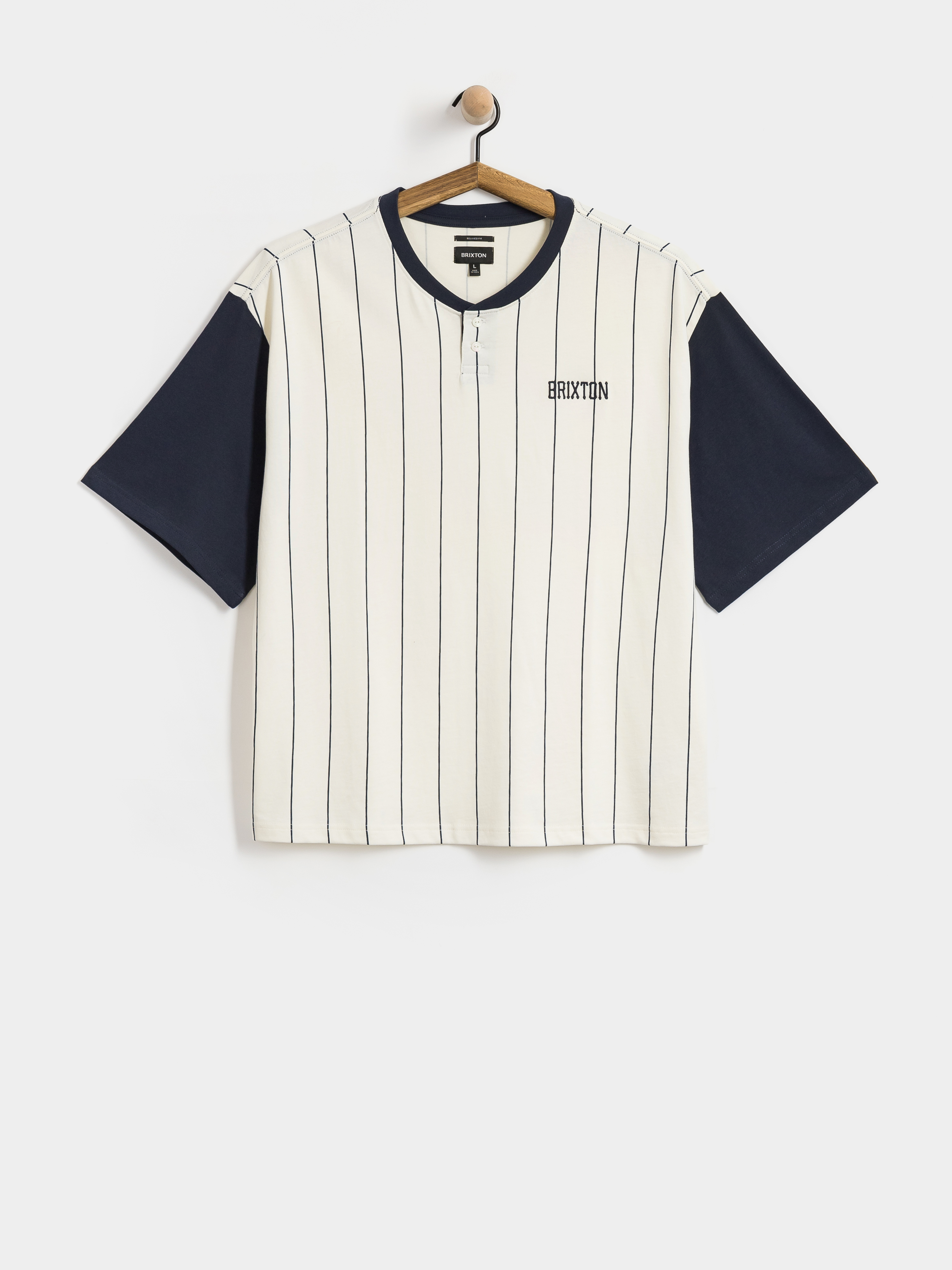 Brixton T-Shirt Boxy Baseball Póló (off white stripe/washed navy)
