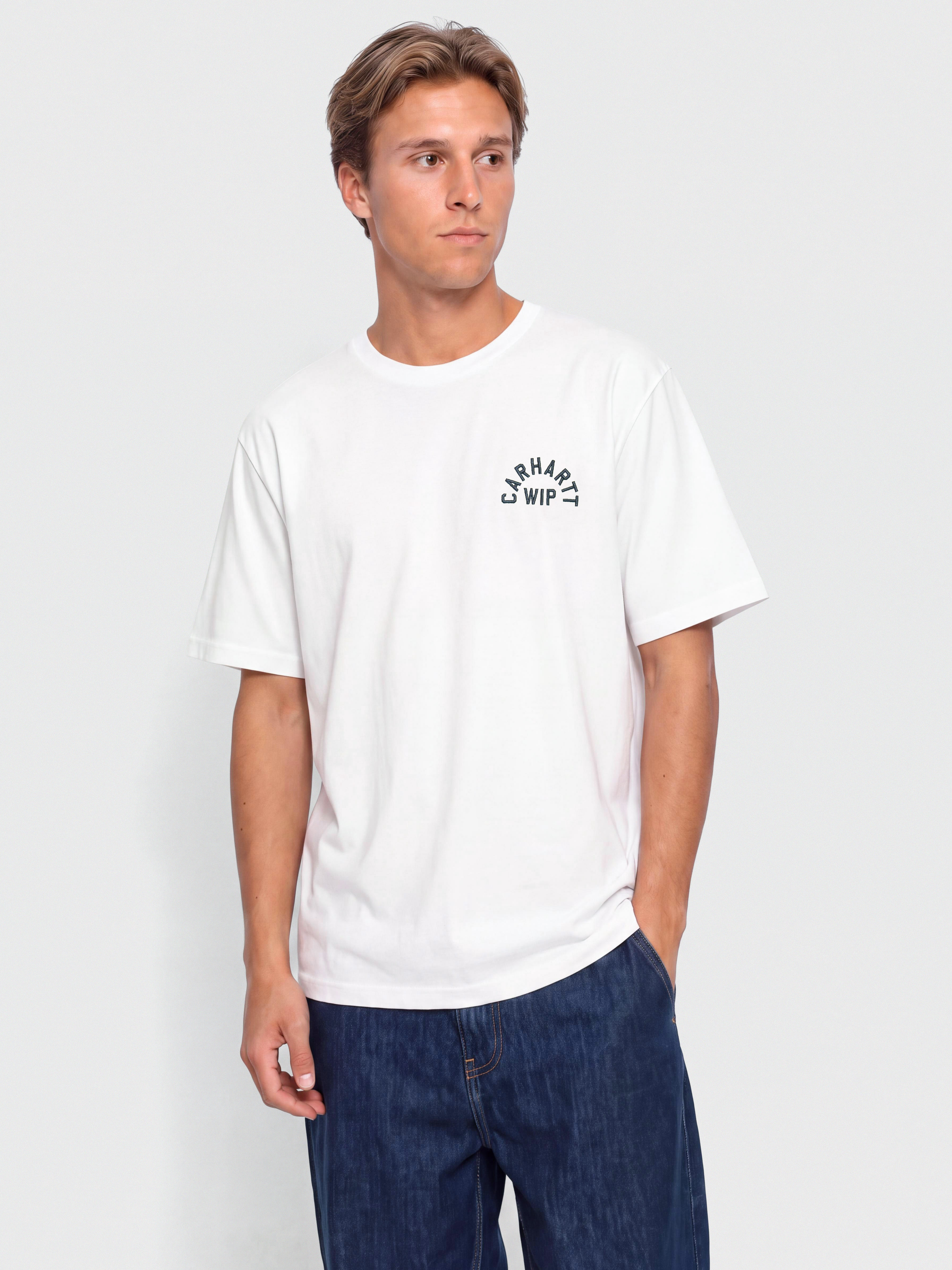 Carhartt WIP Arch Script Póló (white/dark navy)