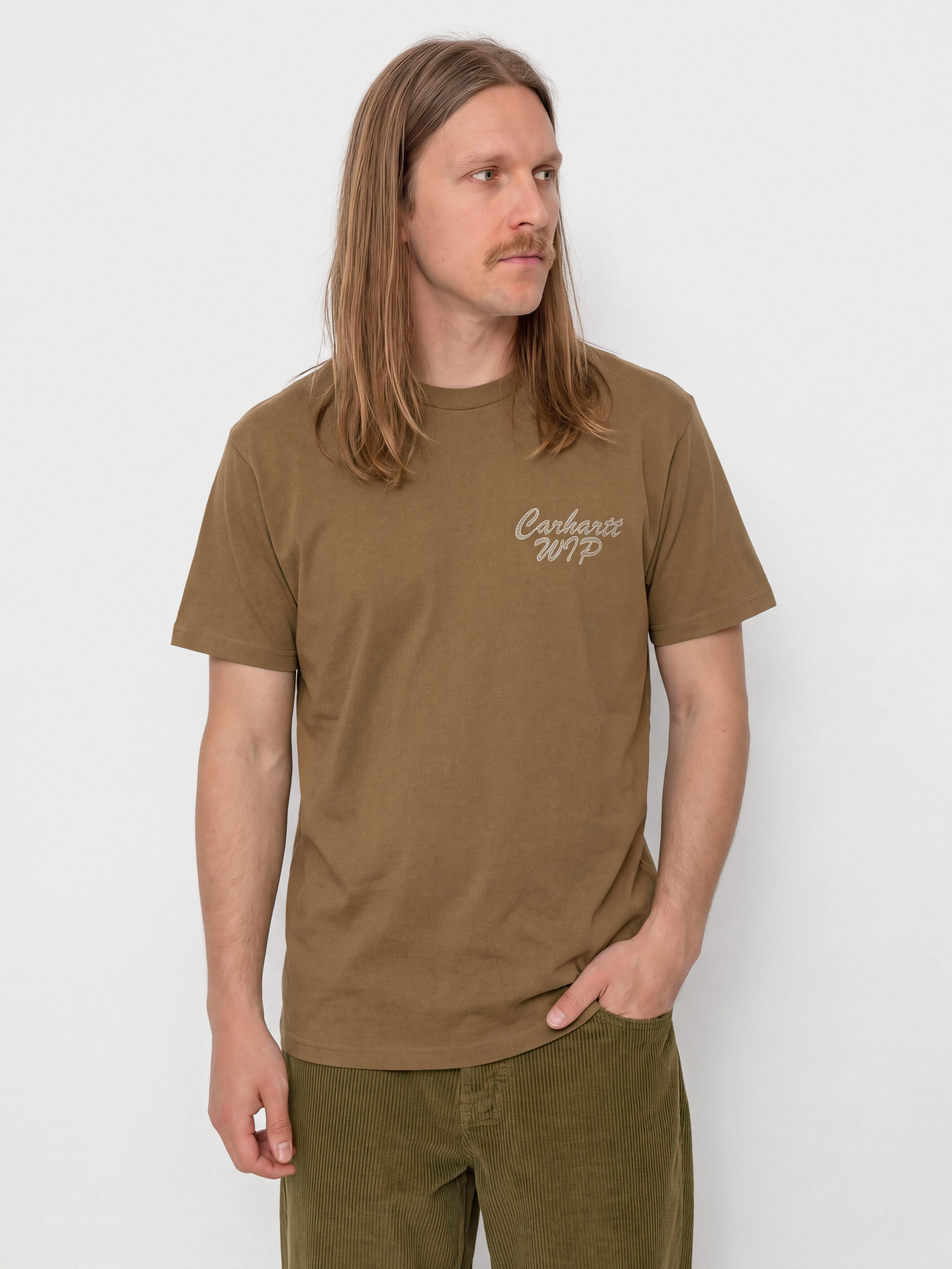 Carhartt WIP Hatching Script Póló (wip h brown/garment dyed)