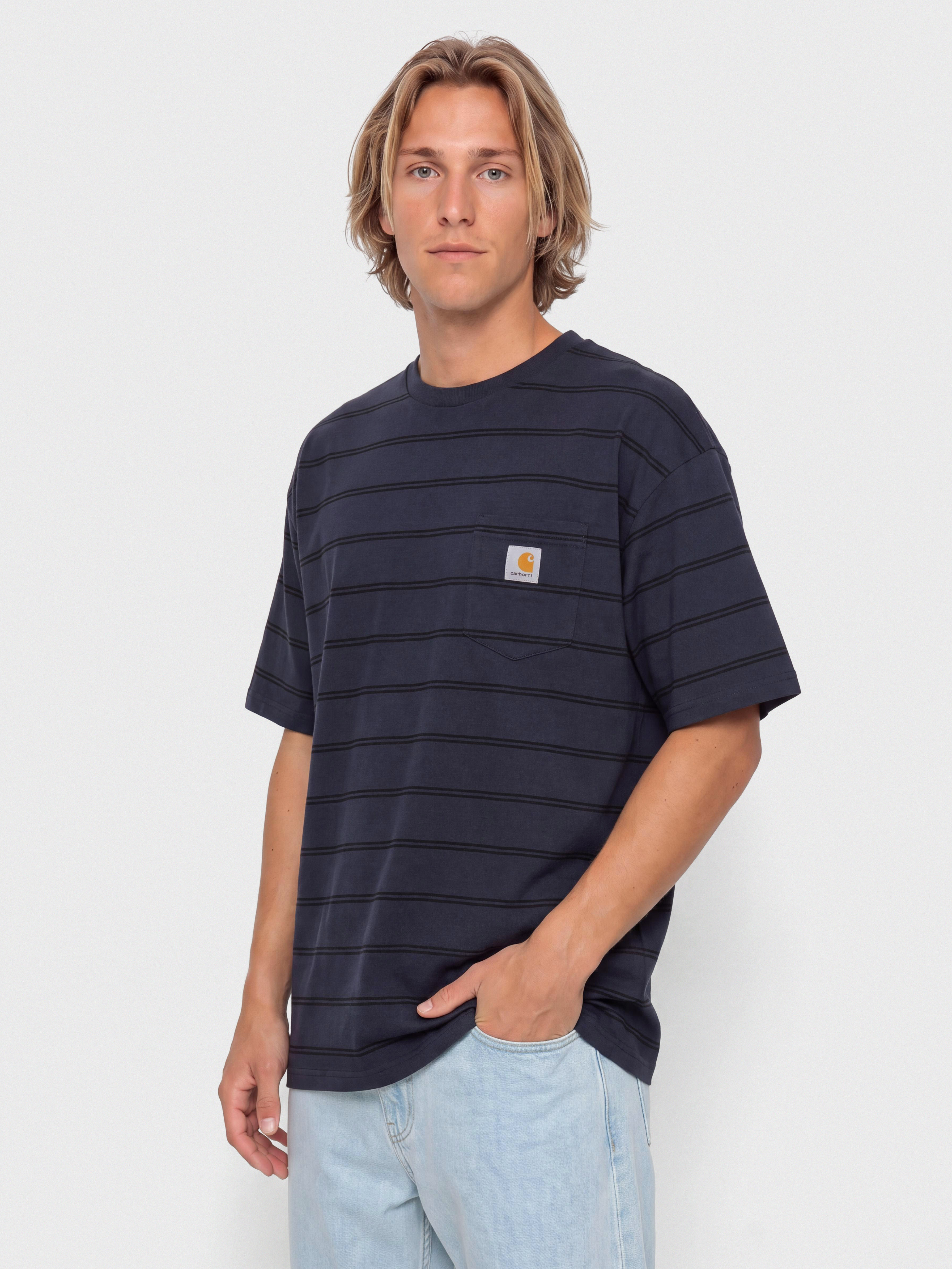 Carhartt WIP Cardona Pocket Póló (cardona stripe natural/dark navy/garment dyed)