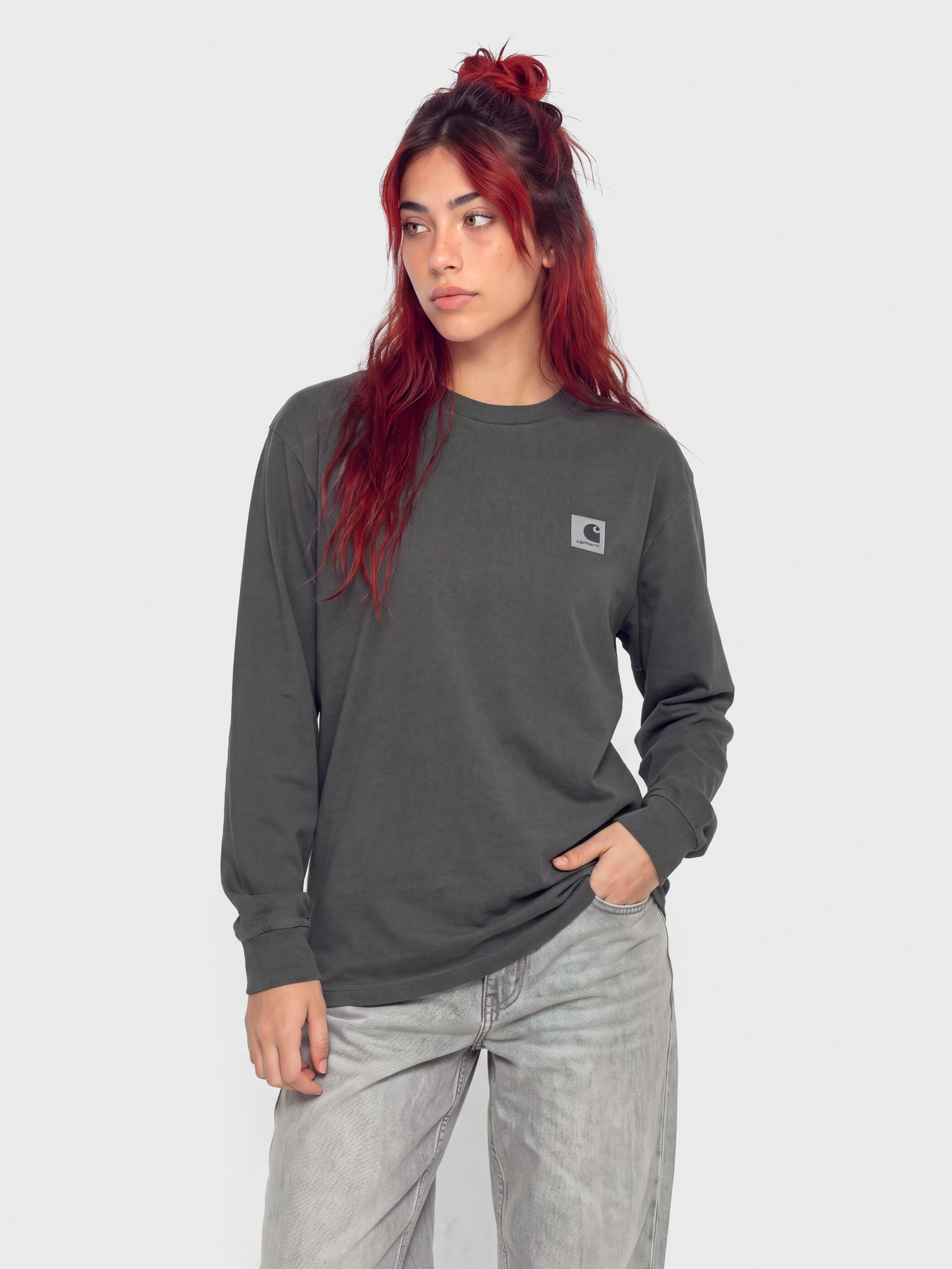 Hosszú ujjú felső Carhartt WIP Nelson Wmn (black/garment dyed)