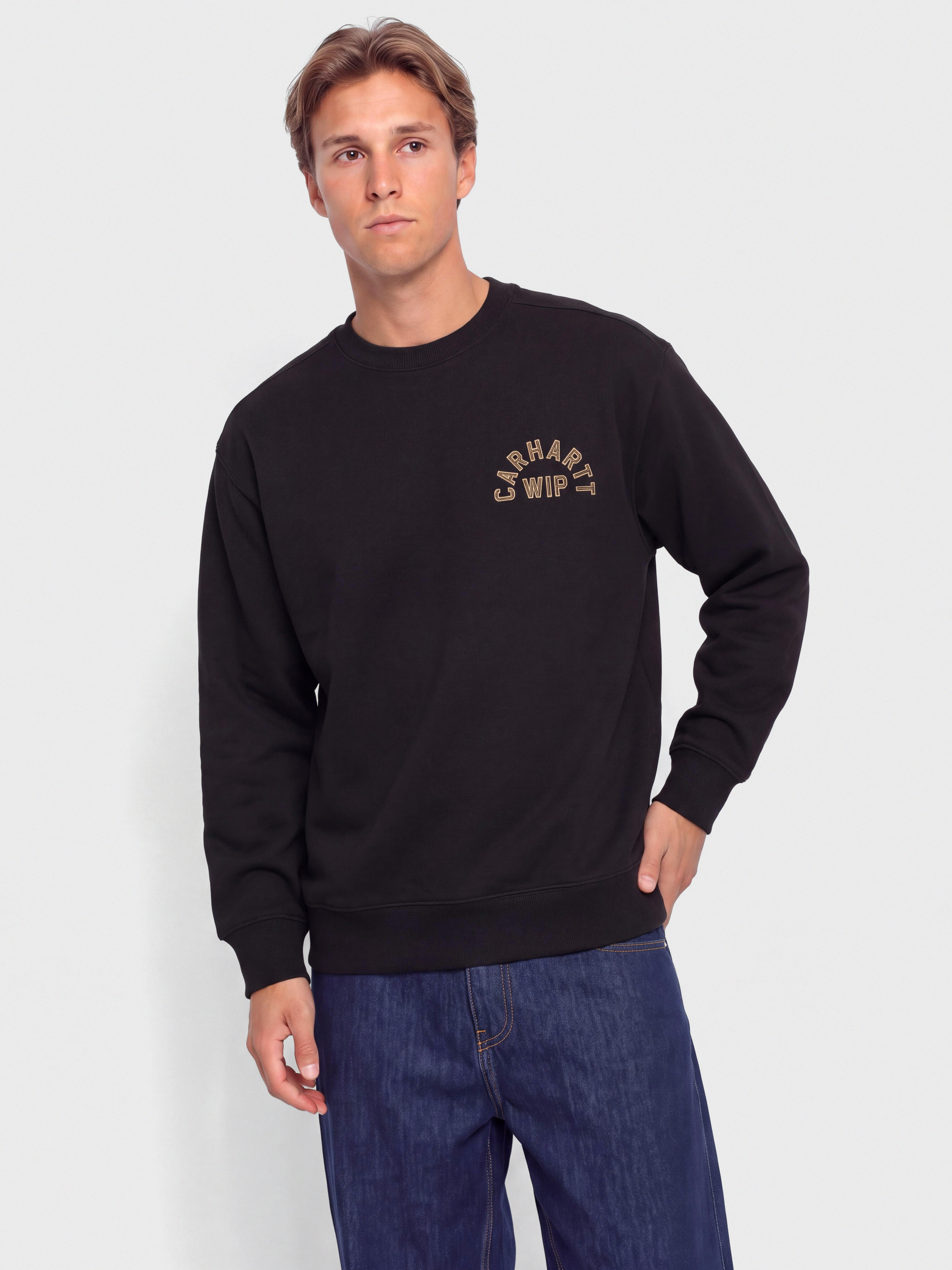 Pulóver Carhartt WIP Arch Script (black/hamilton brown/stone washed)