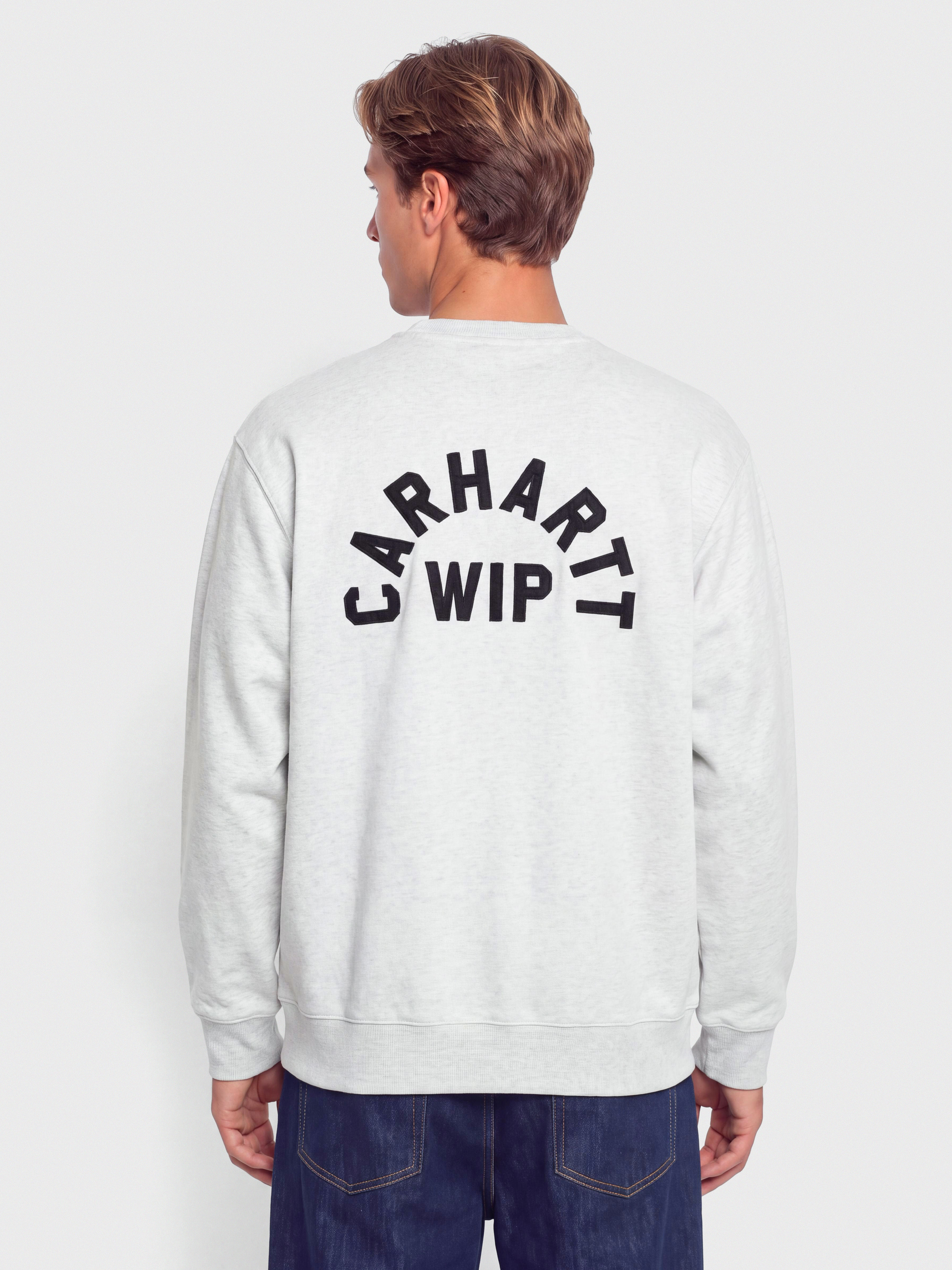 Pulóver Carhartt WIP Arch Script (ash heather/dark navy/stone washed)