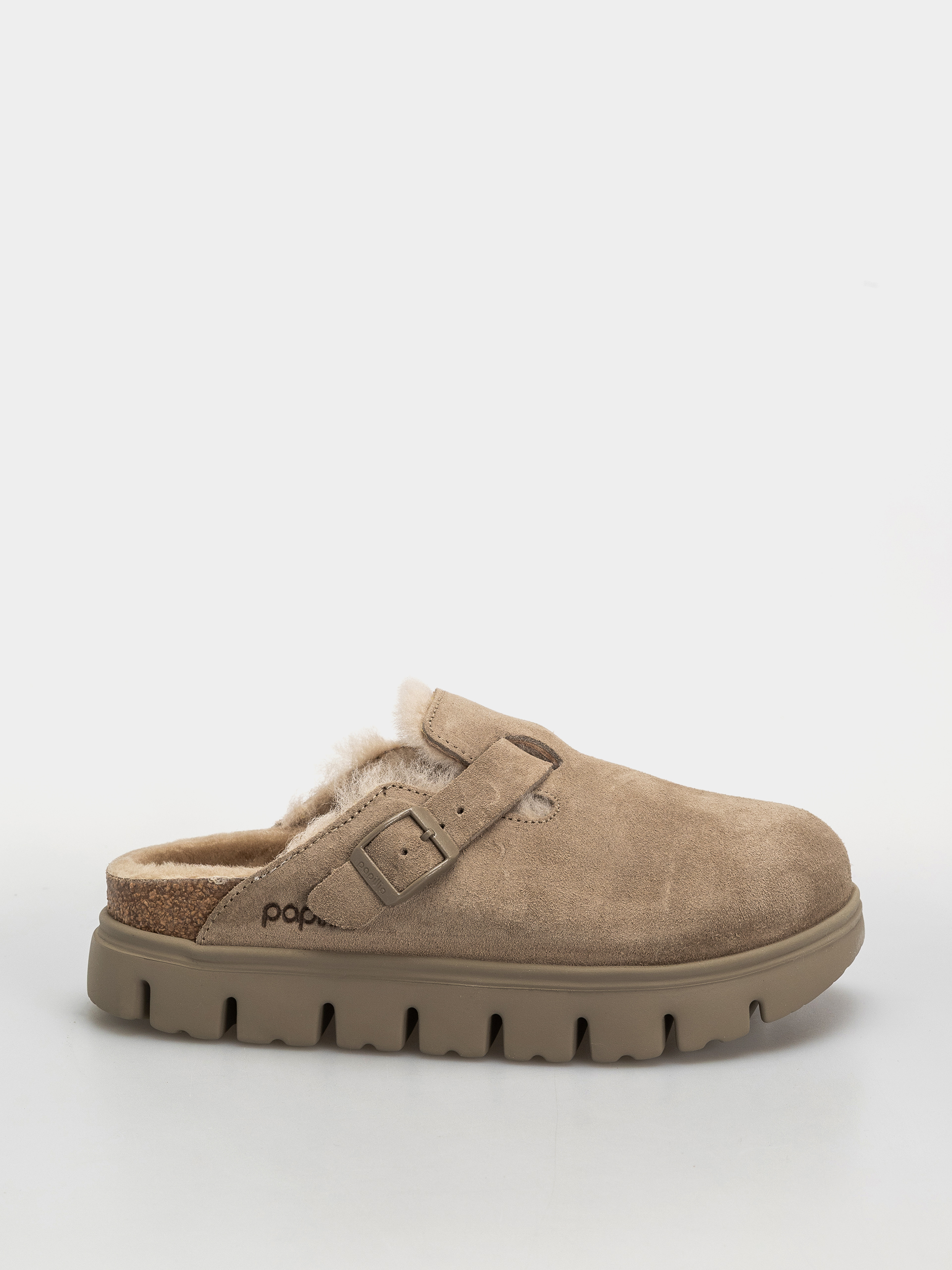 Birkenstock Boston Chunky Shearling Suede Leather Narrow Wmn Flip-flop papucsok (taupe)
