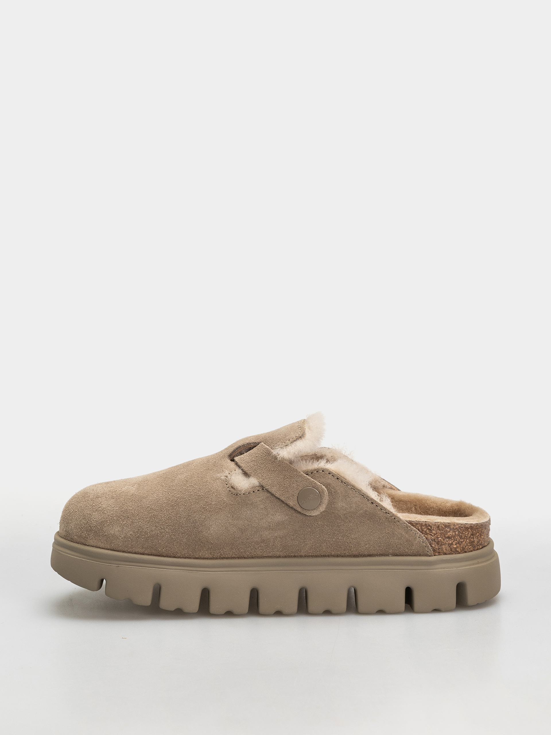Birkenstock Boston Chunky Shearling Suede Leather Narrow Wmn Flip-flop papucsok (taupe)