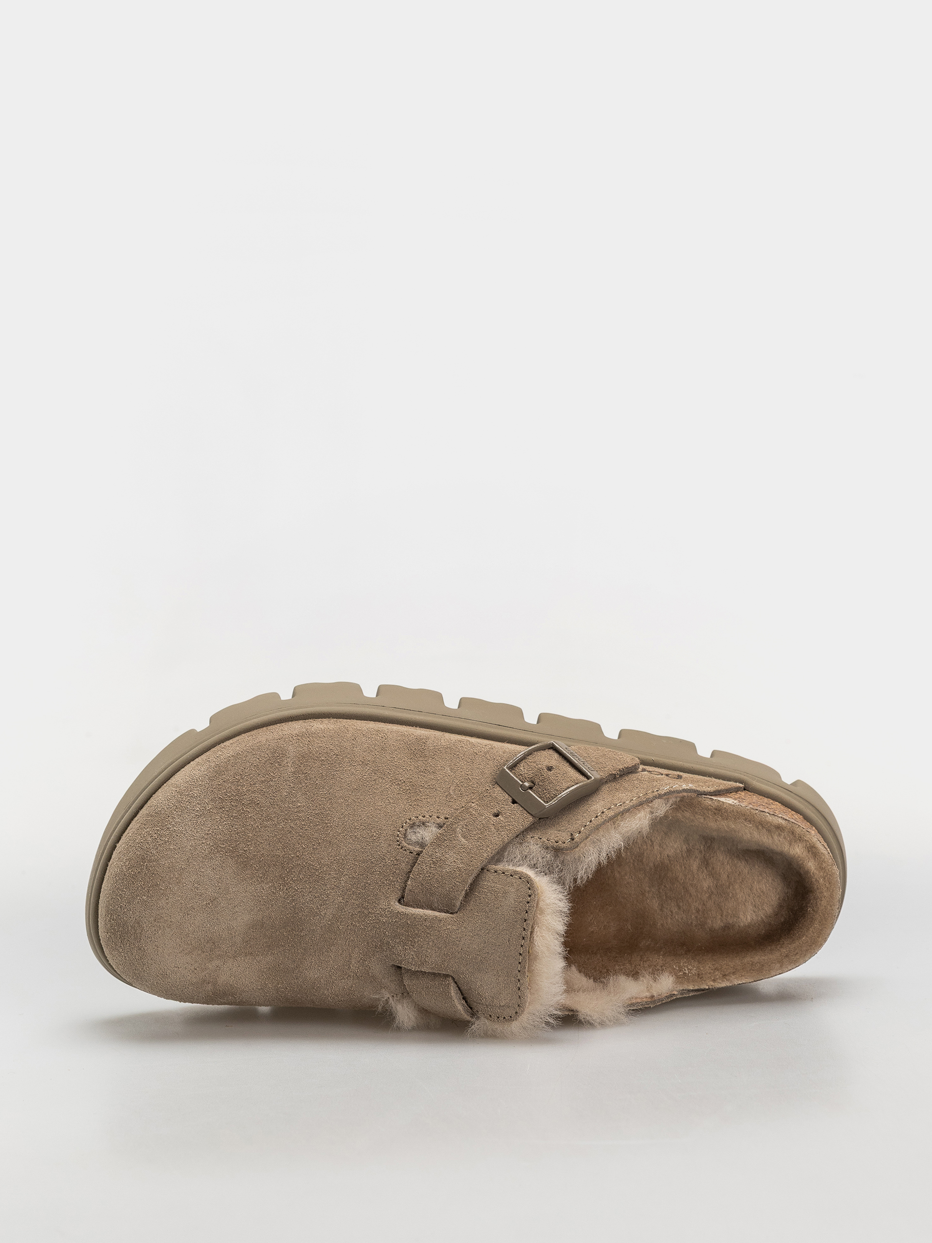 Birkenstock Boston Chunky Shearling Suede Leather Narrow Wmn Flip-flop papucsok (taupe)