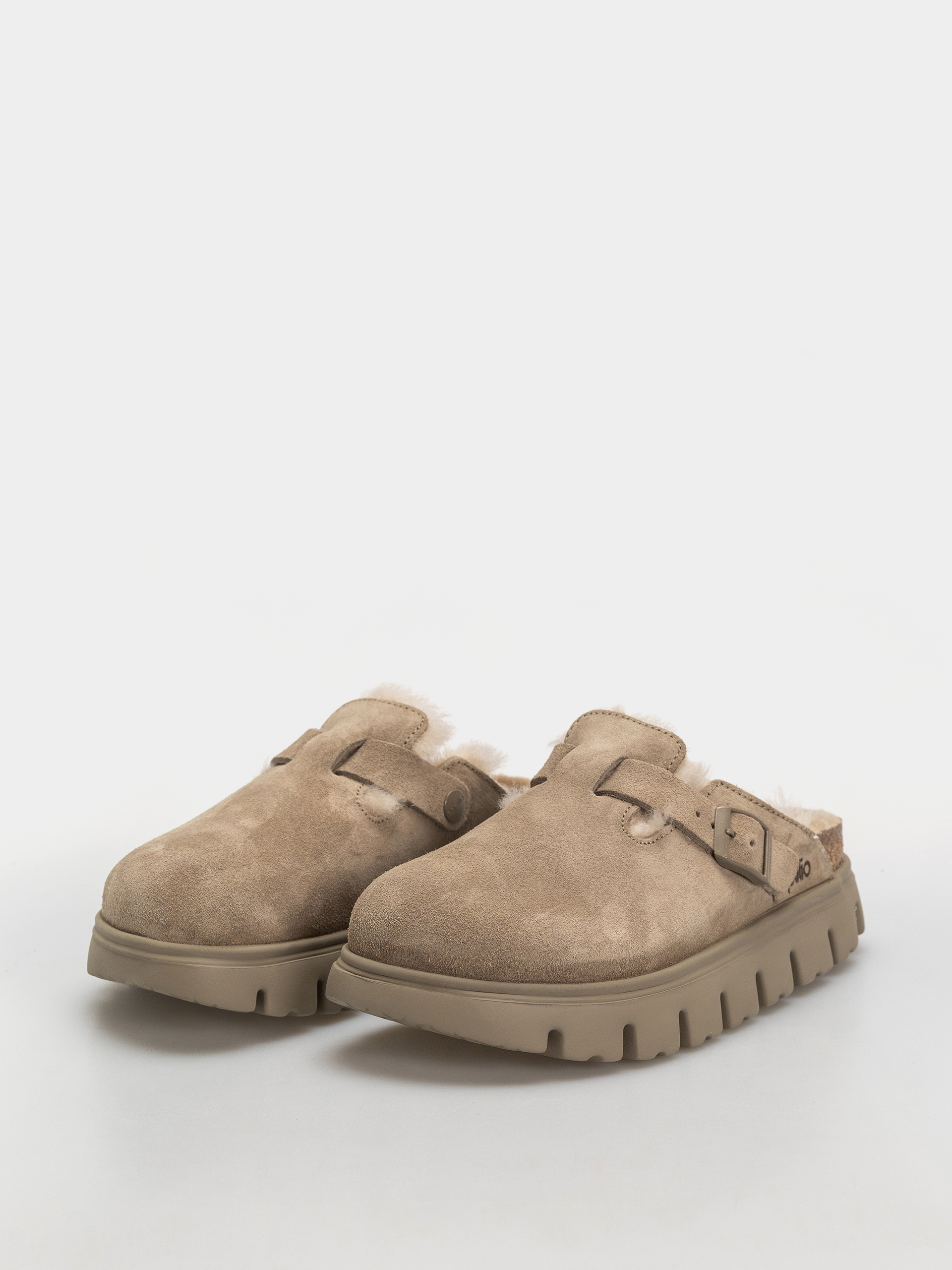 Birkenstock Boston Chunky Shearling Suede Leather Narrow Wmn Flip-flop papucsok (taupe)