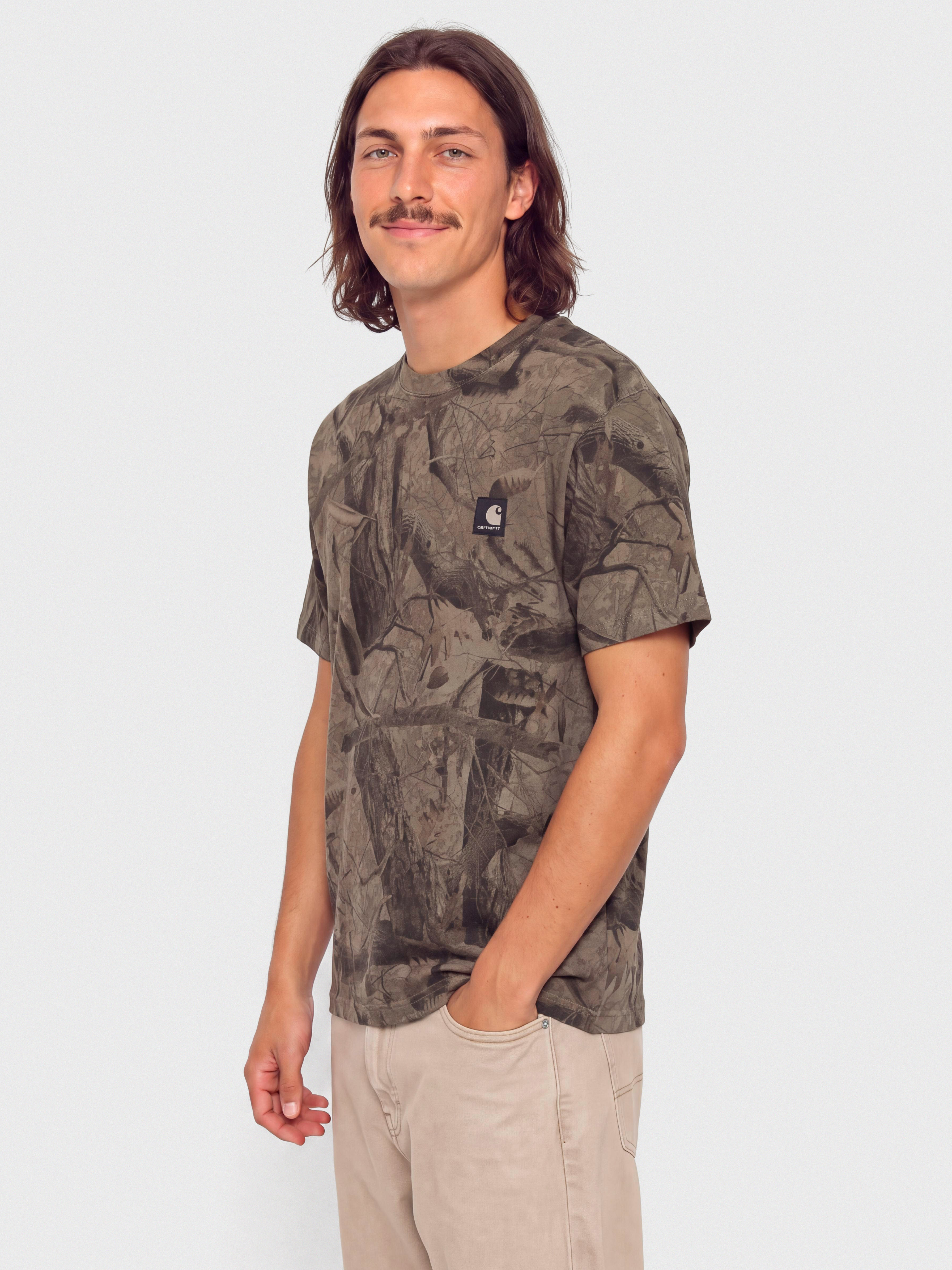 Carhartt WIP Feather Tree Póló (camo feather tree khaki/shungite/garment dyed)