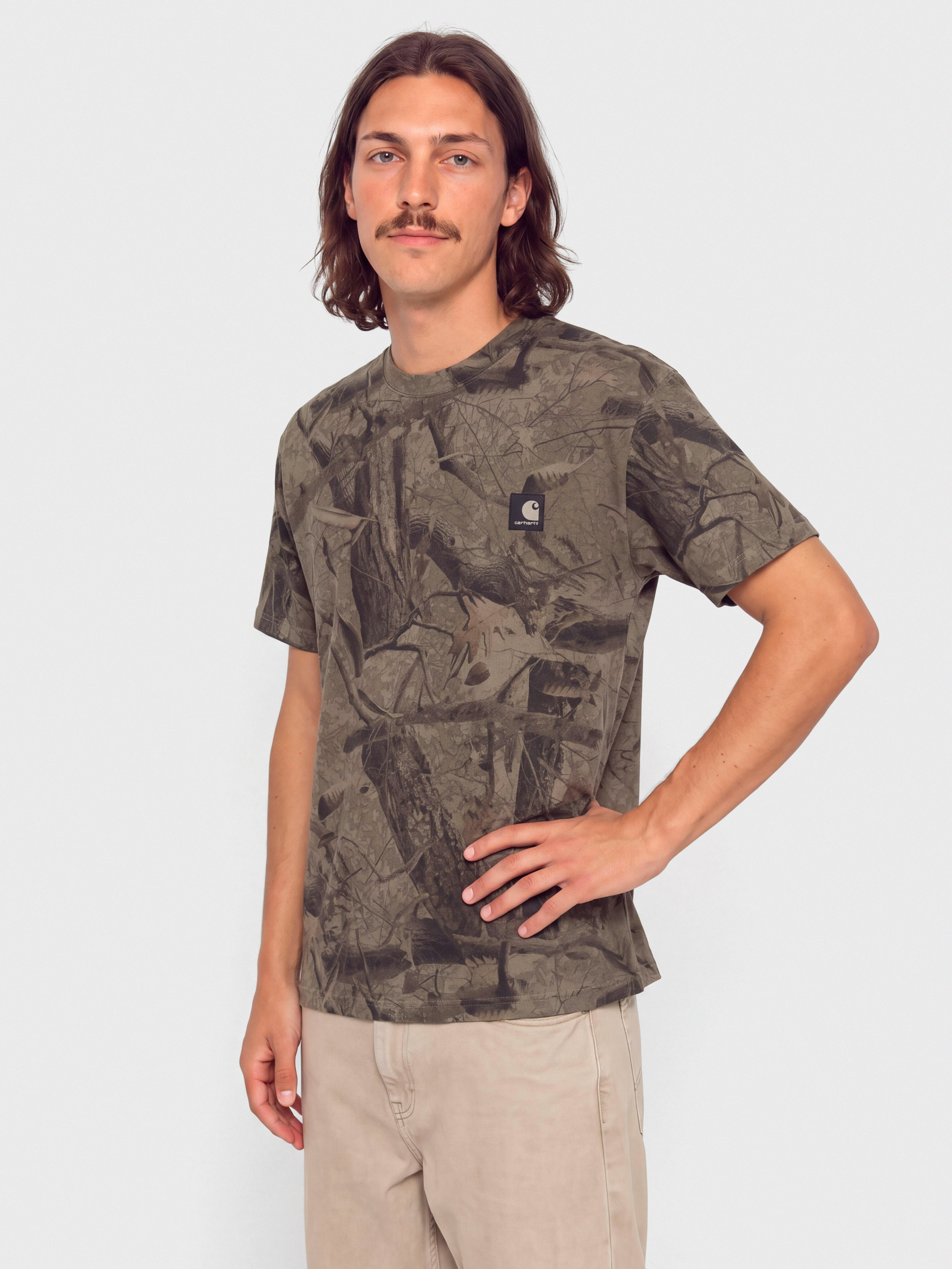 Carhartt WIP Feather Tree Póló (camo feather tree khaki/shungite/garment dyed)