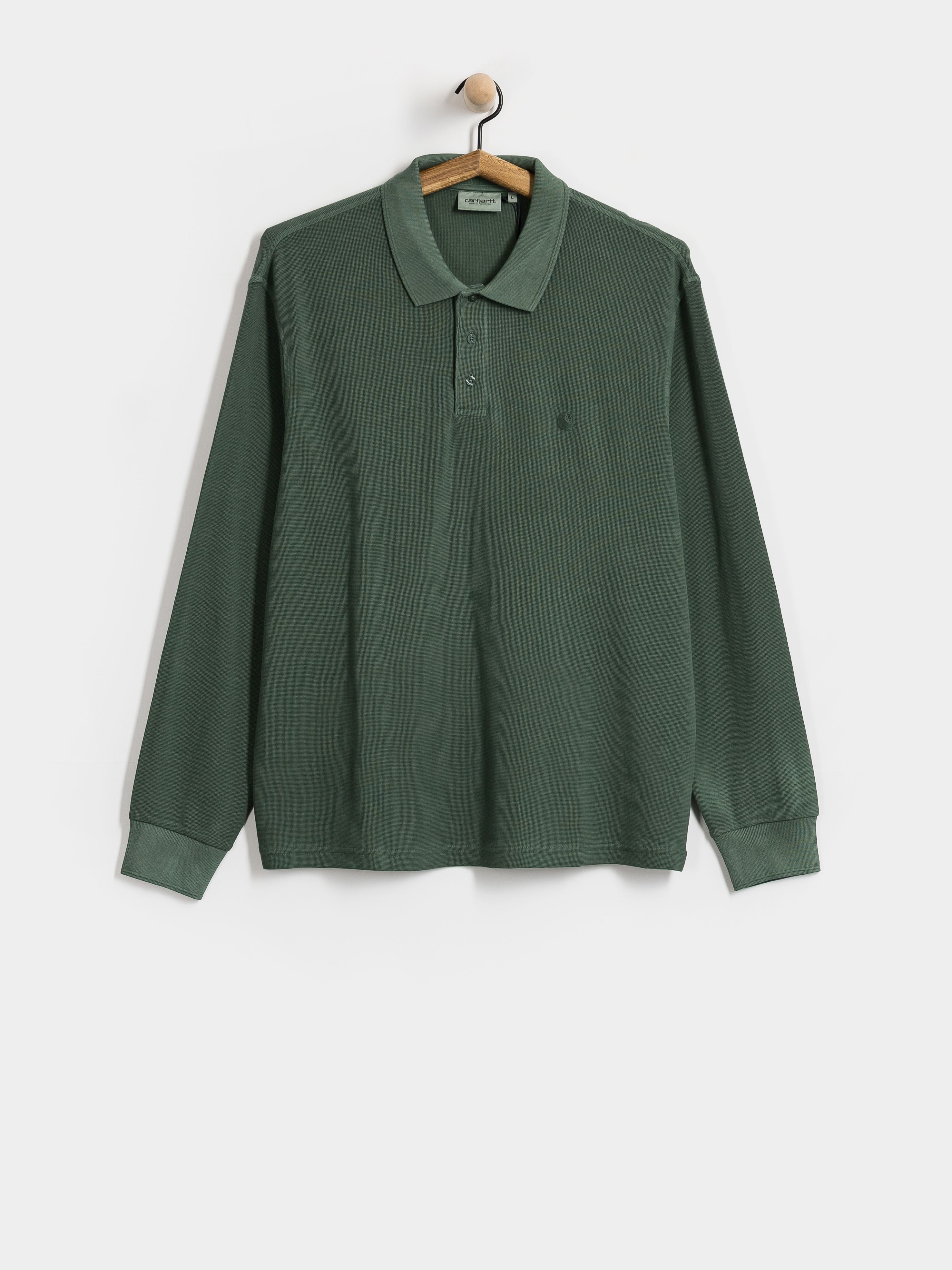 Hosszú ujjú felső Carhartt WIP Waffle Rugby (dark scarab/garment dyed)