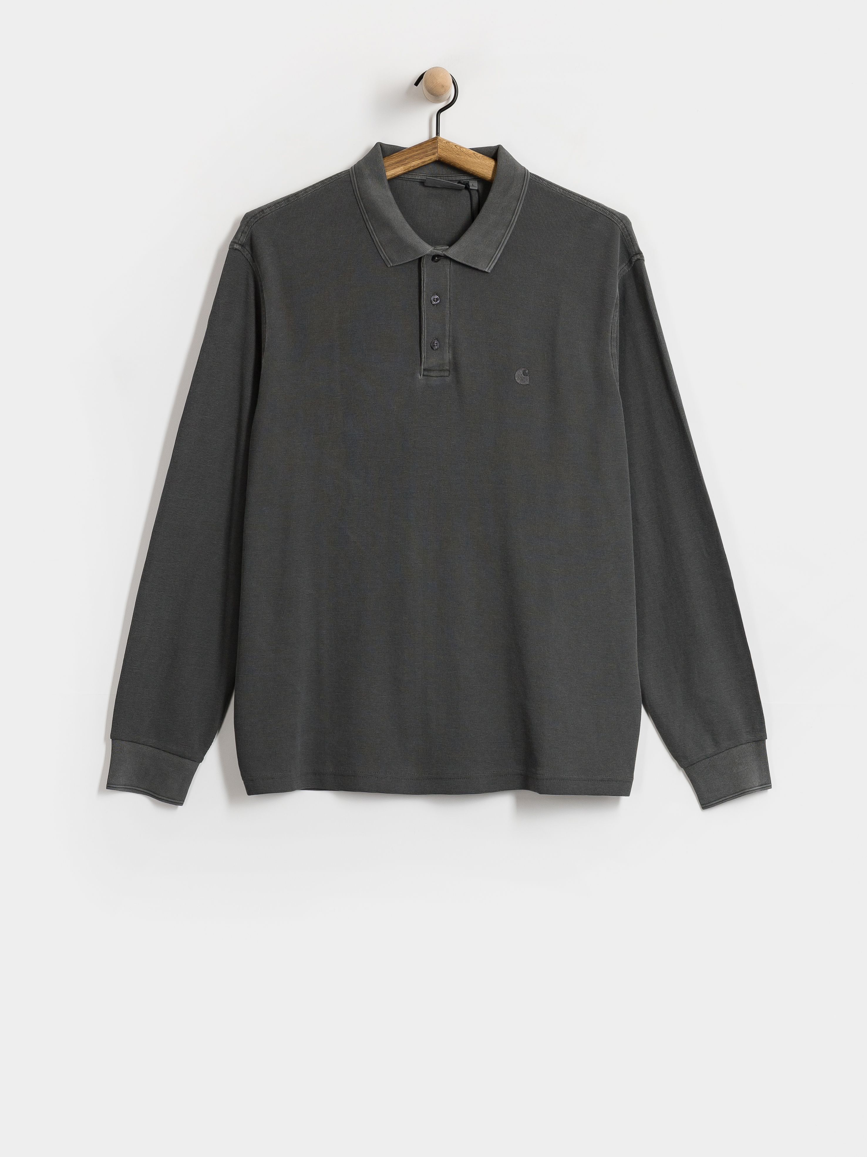 Hosszú ujjú felső Carhartt WIP Waffle Rugby (black/garment dyed)