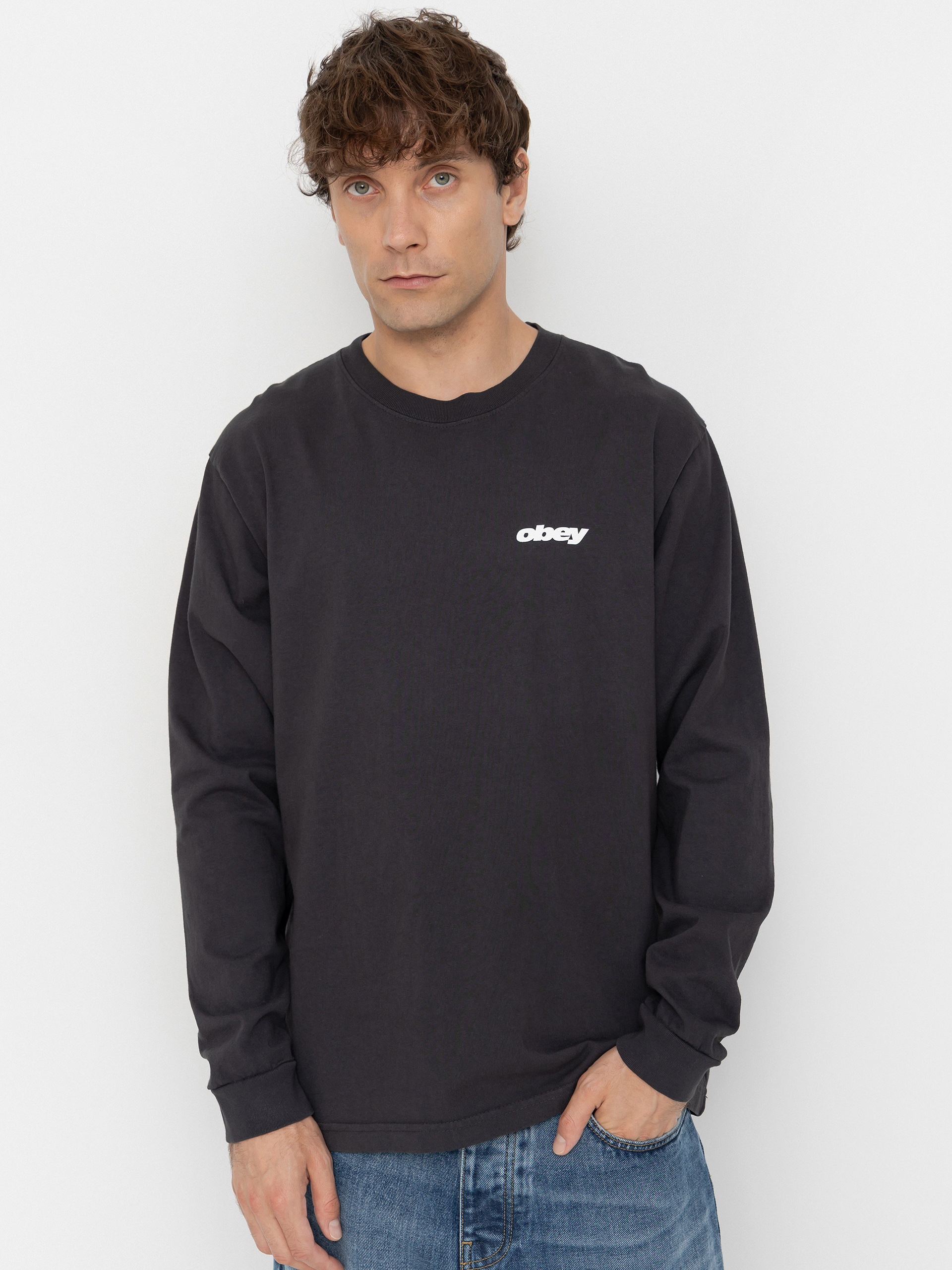 Hosszú ujjú felső OBEY Vhs (pigment true vintage black)