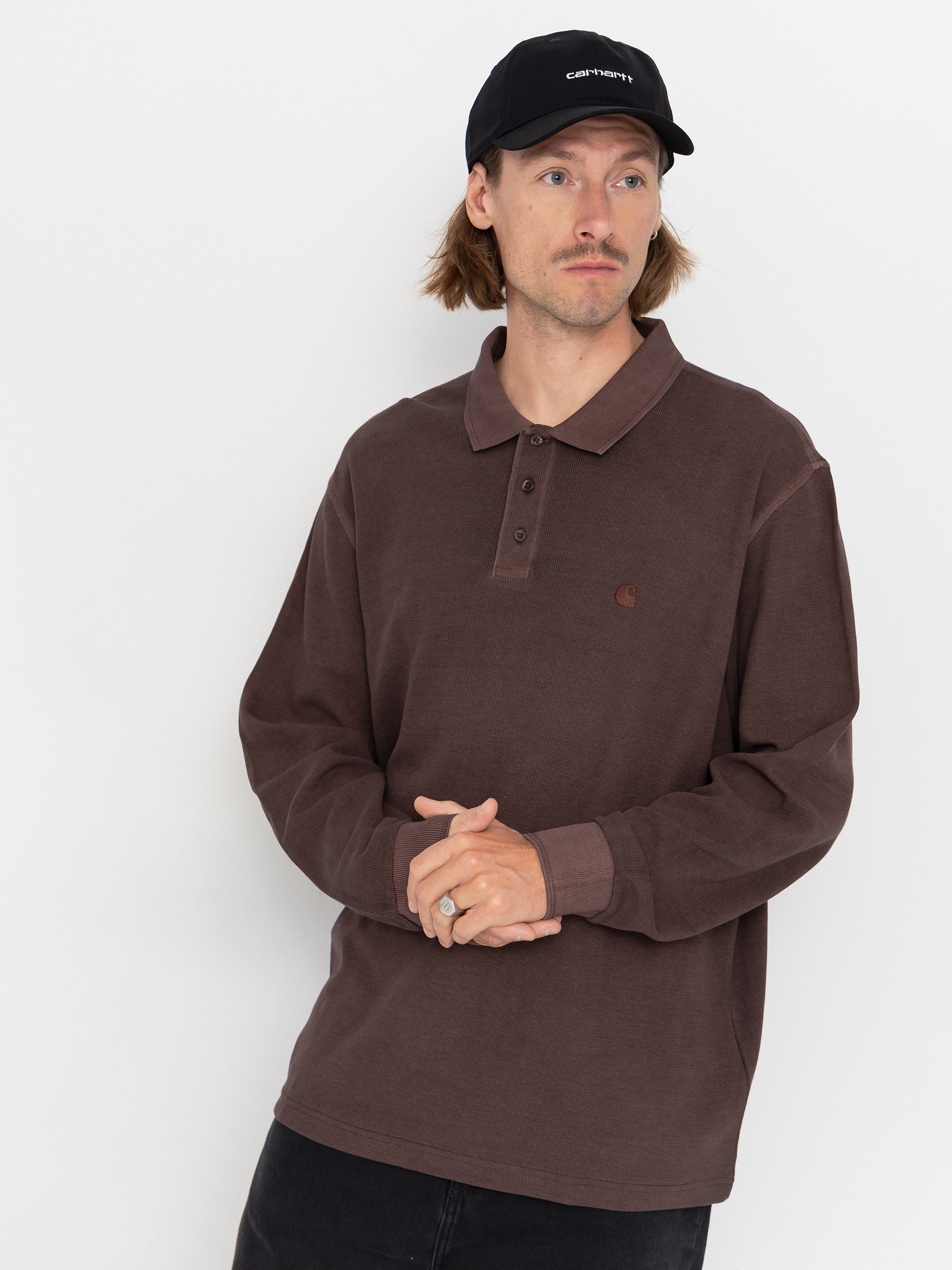Hosszú ujjú felső Carhartt WIP Waffle Rugby (palisander/garment dyed)