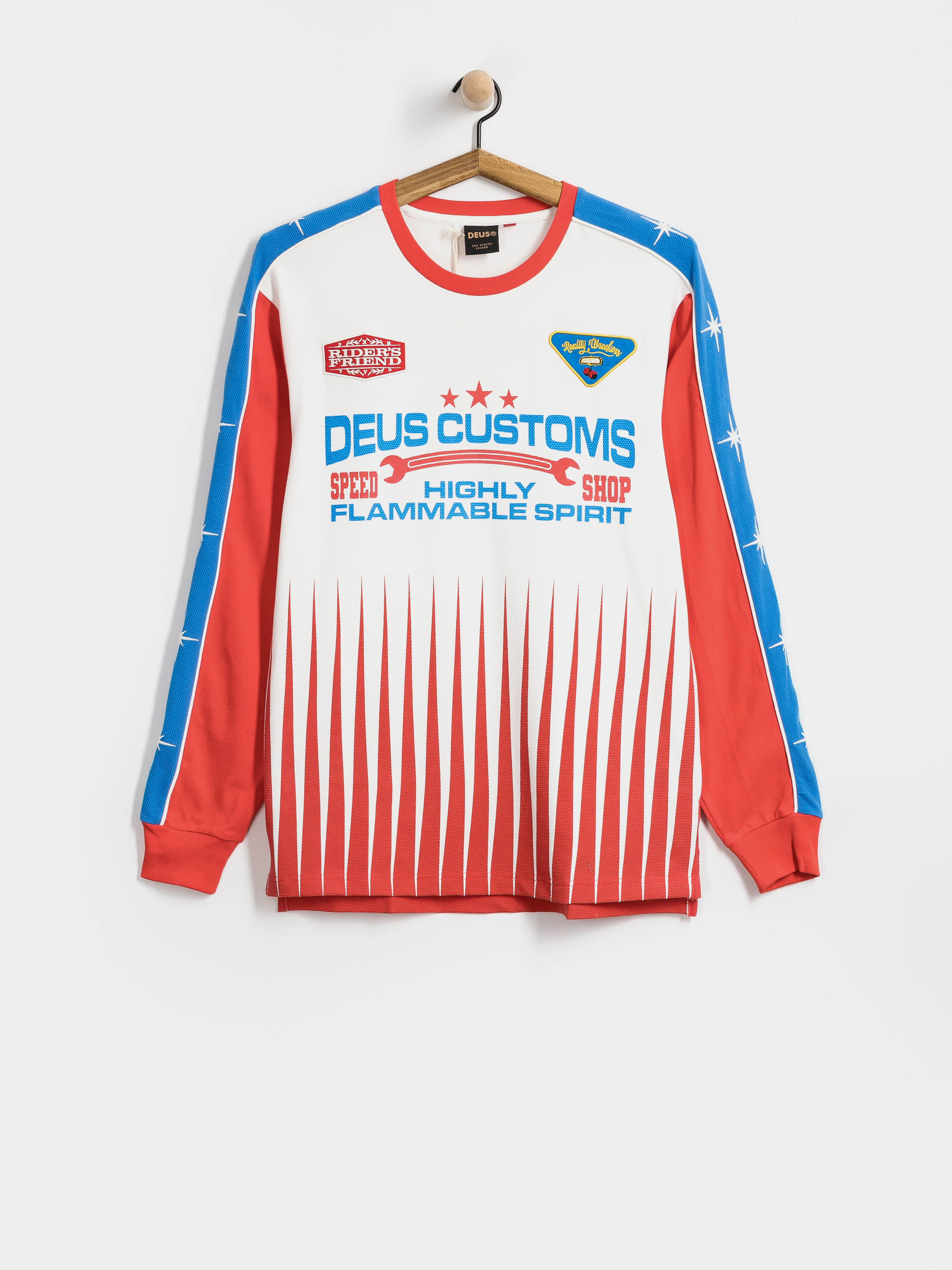 Deus Ex Machina Trife Life Moto Jersey Hosszú ujjú felső (tofu white)