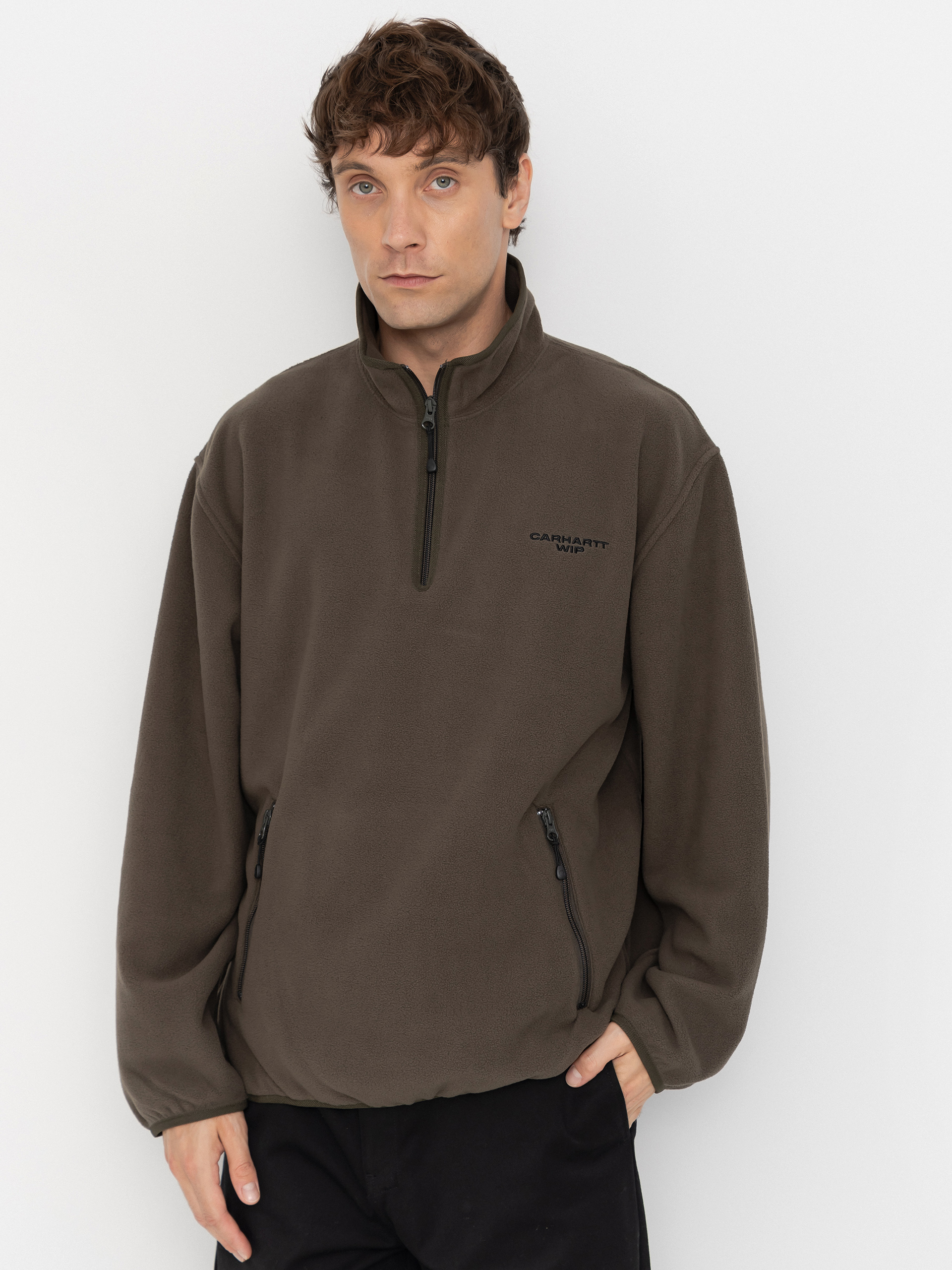 Polu00e1r pulu00f3ver Carhartt WIP Edmore Half Zip (cypress/black)