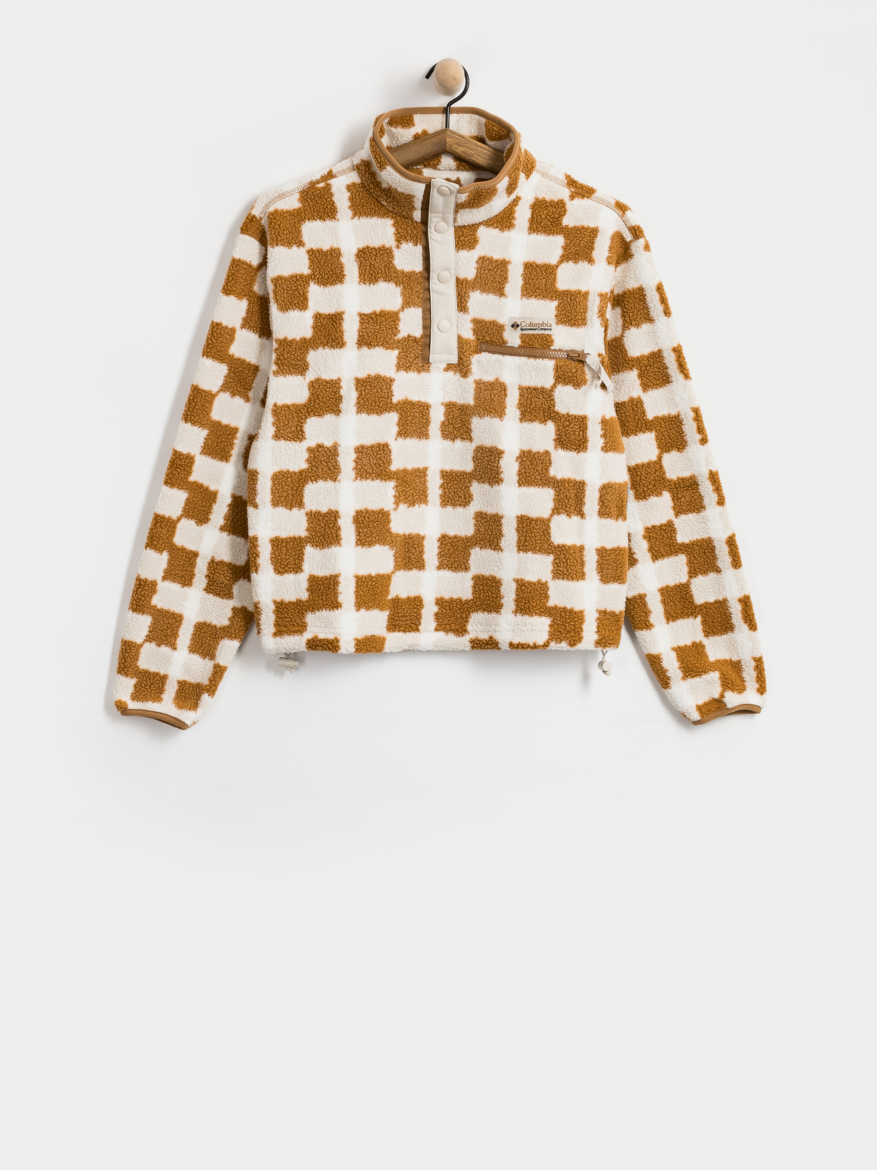 Polár pulóver Columbia Helvetia II Printed Cropped Half Snap Wmn (camel brown/geostack)