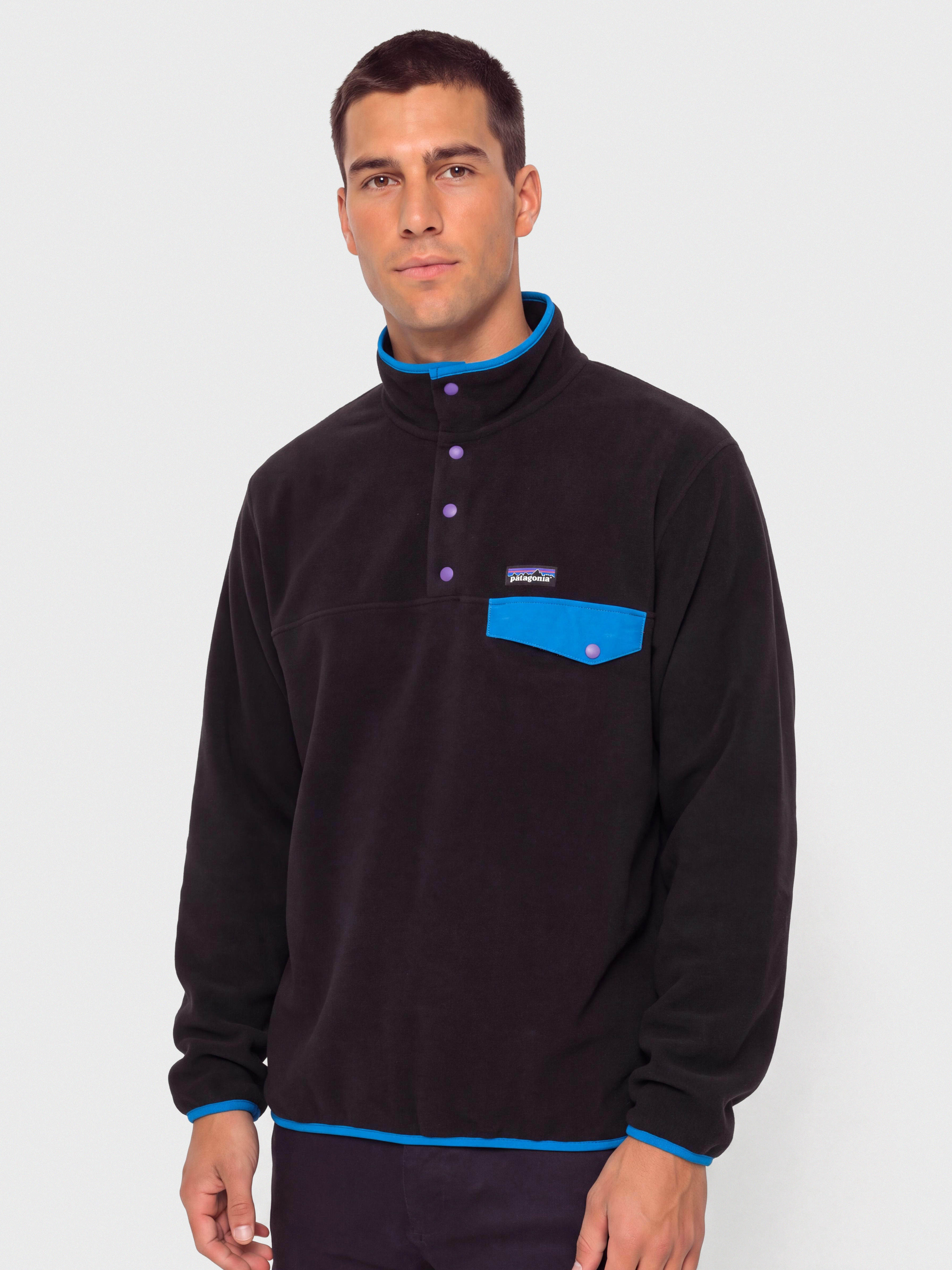 Patagonia LW Synch Snap T Polár pulóver (black w/p6 blue)