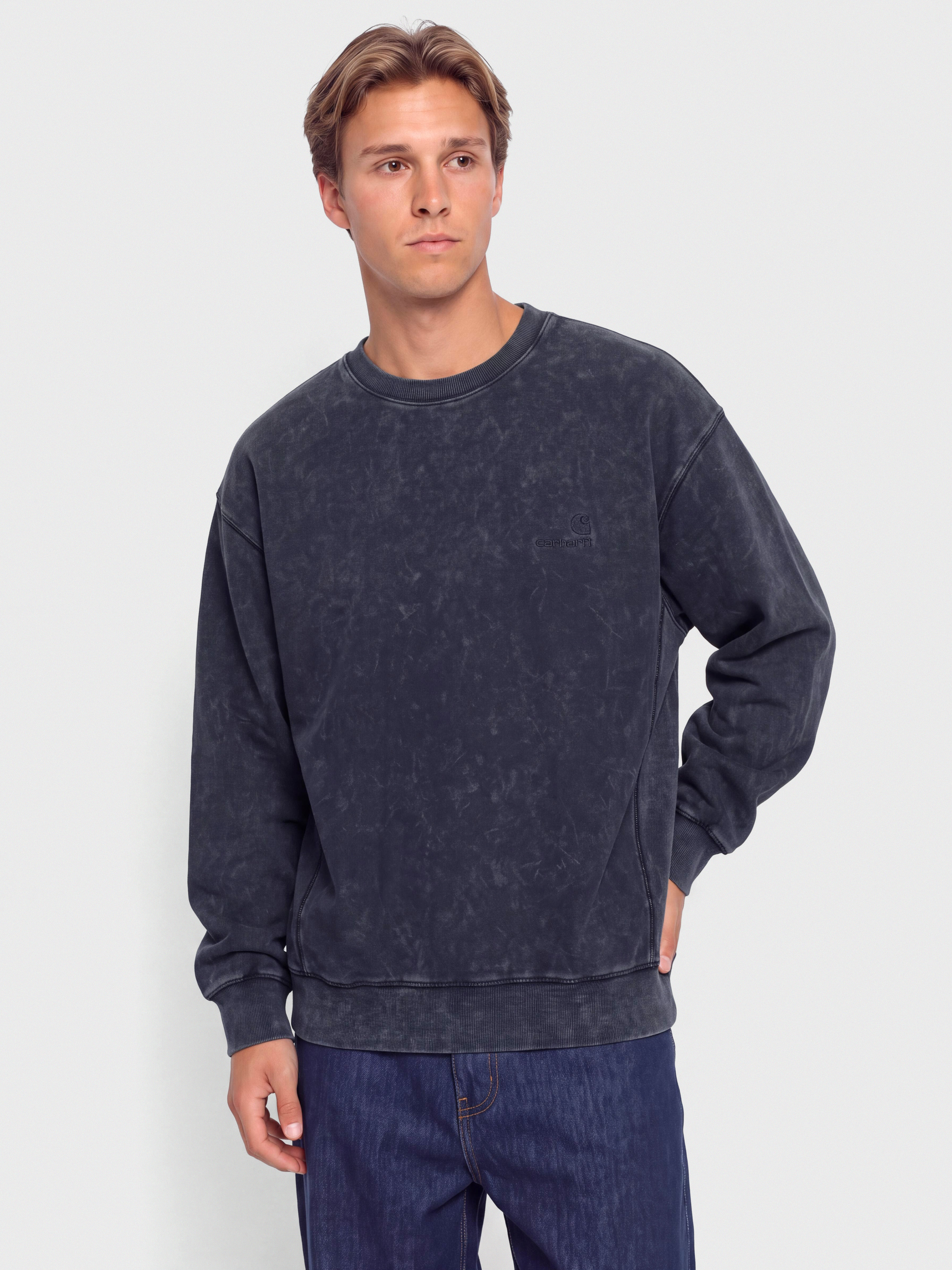 Carhartt WIP Lambert Pulóver (dark navy/moon wash)