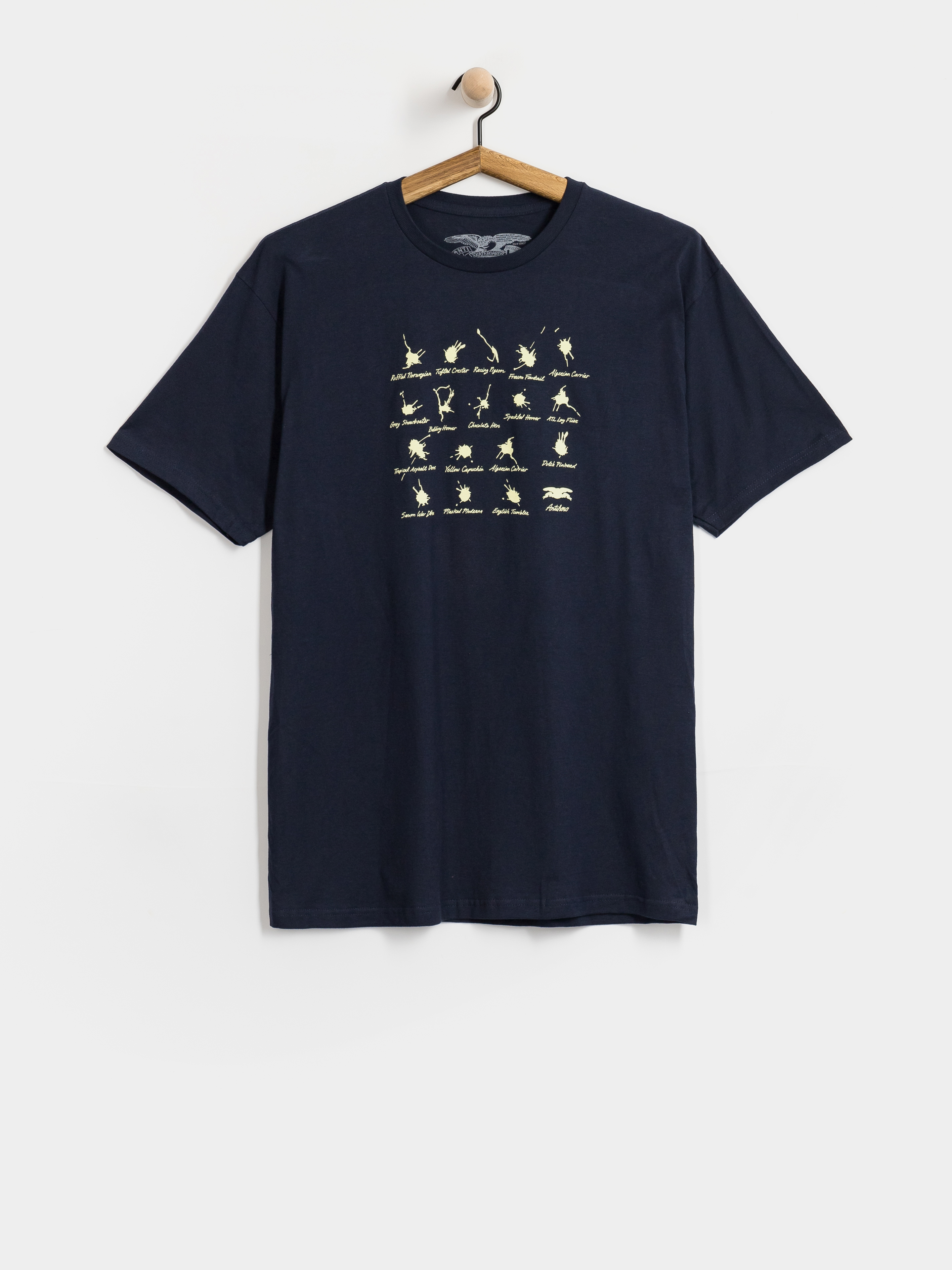 Antihero Damn Pigeons Póló (navy w/pale yellow print)