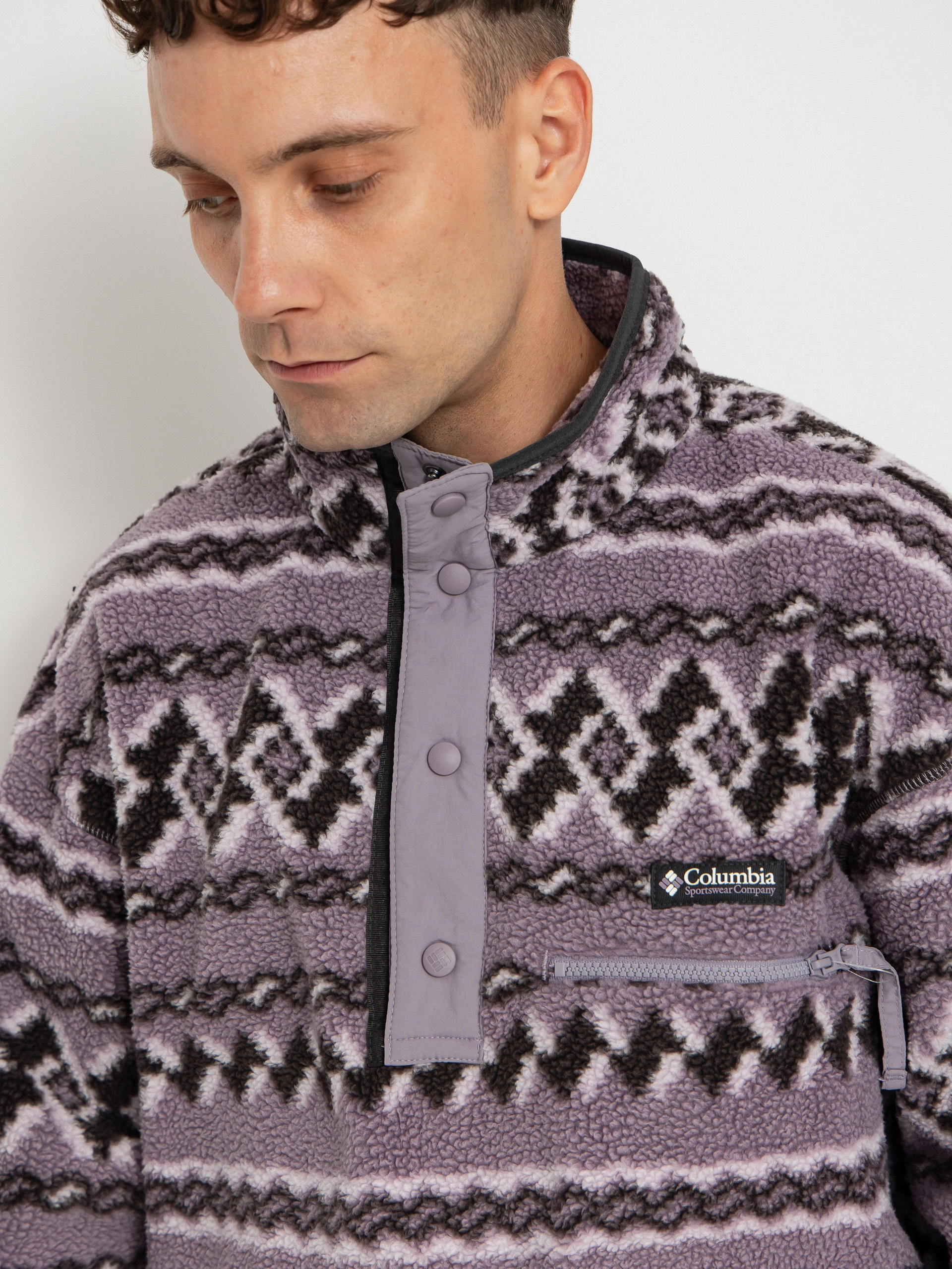 Férfi Columbia Helvetia II Printed Half Snap Polár pulóver (shale purple knitknot)