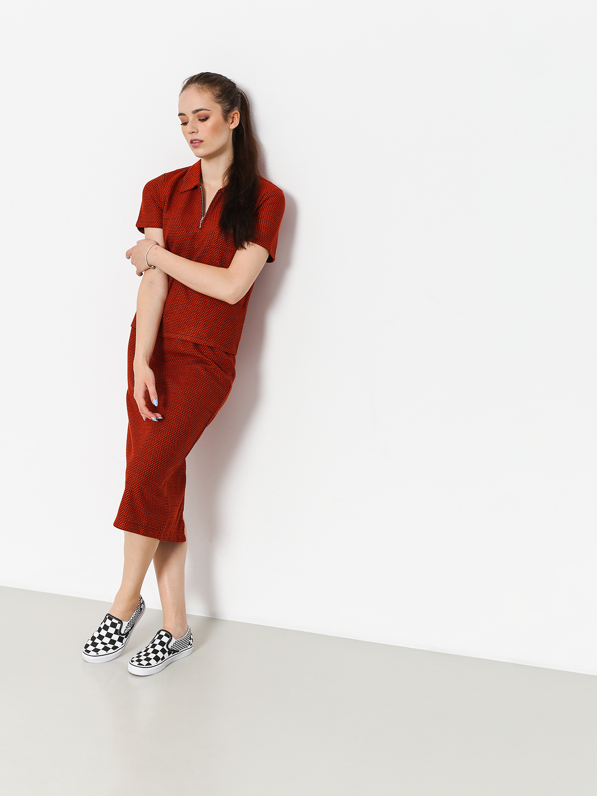 Stussy Faye S Sl Zip Collar Wmn Pólóing (orange)